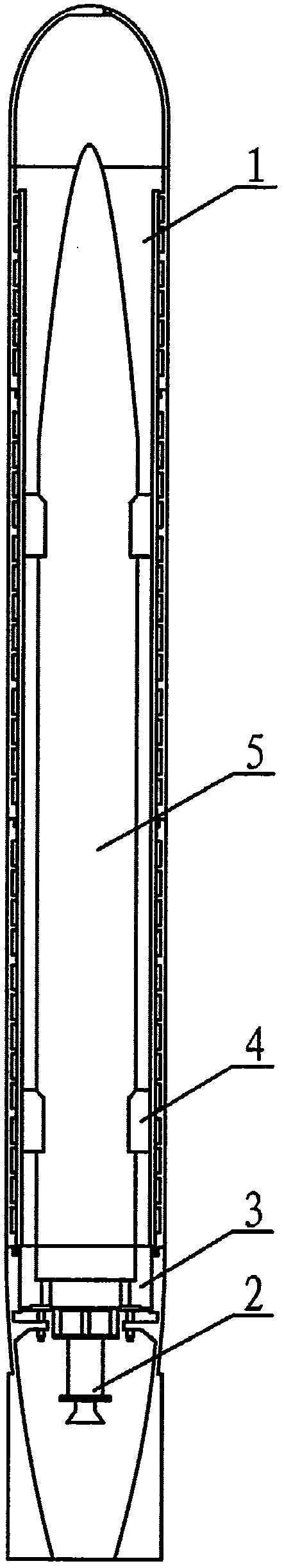 A cartridge separation device for a large submersible deep underwater non-powered launch delivery system