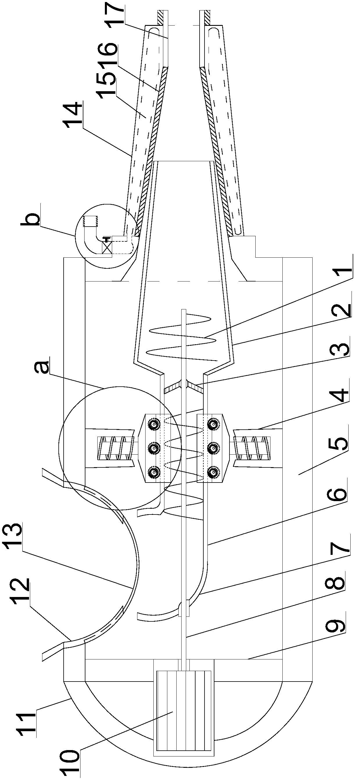 Raw material extruding device for food processing