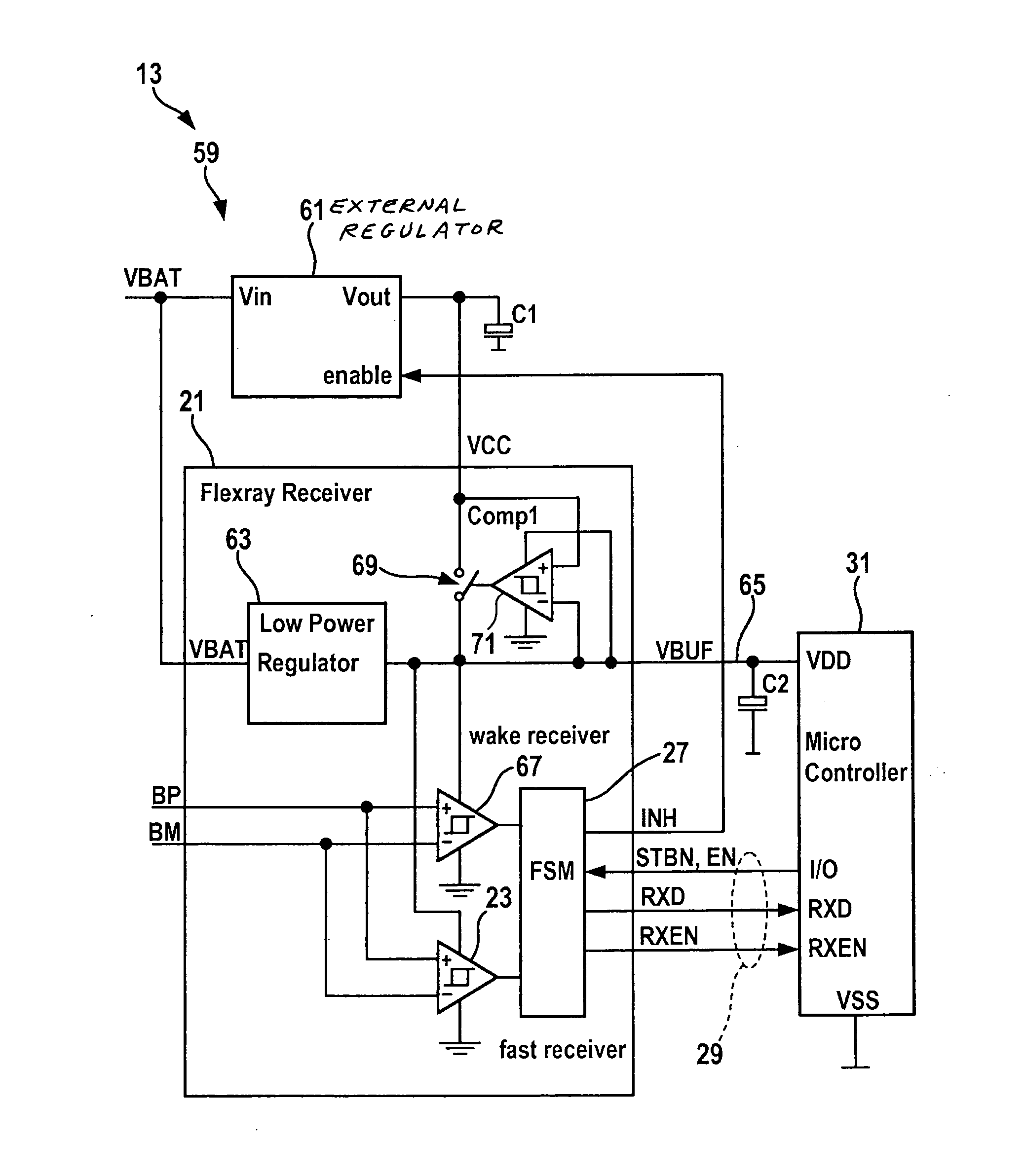 Circuit configuration having a transceiver circuit for a bus system and nodes for a bus system