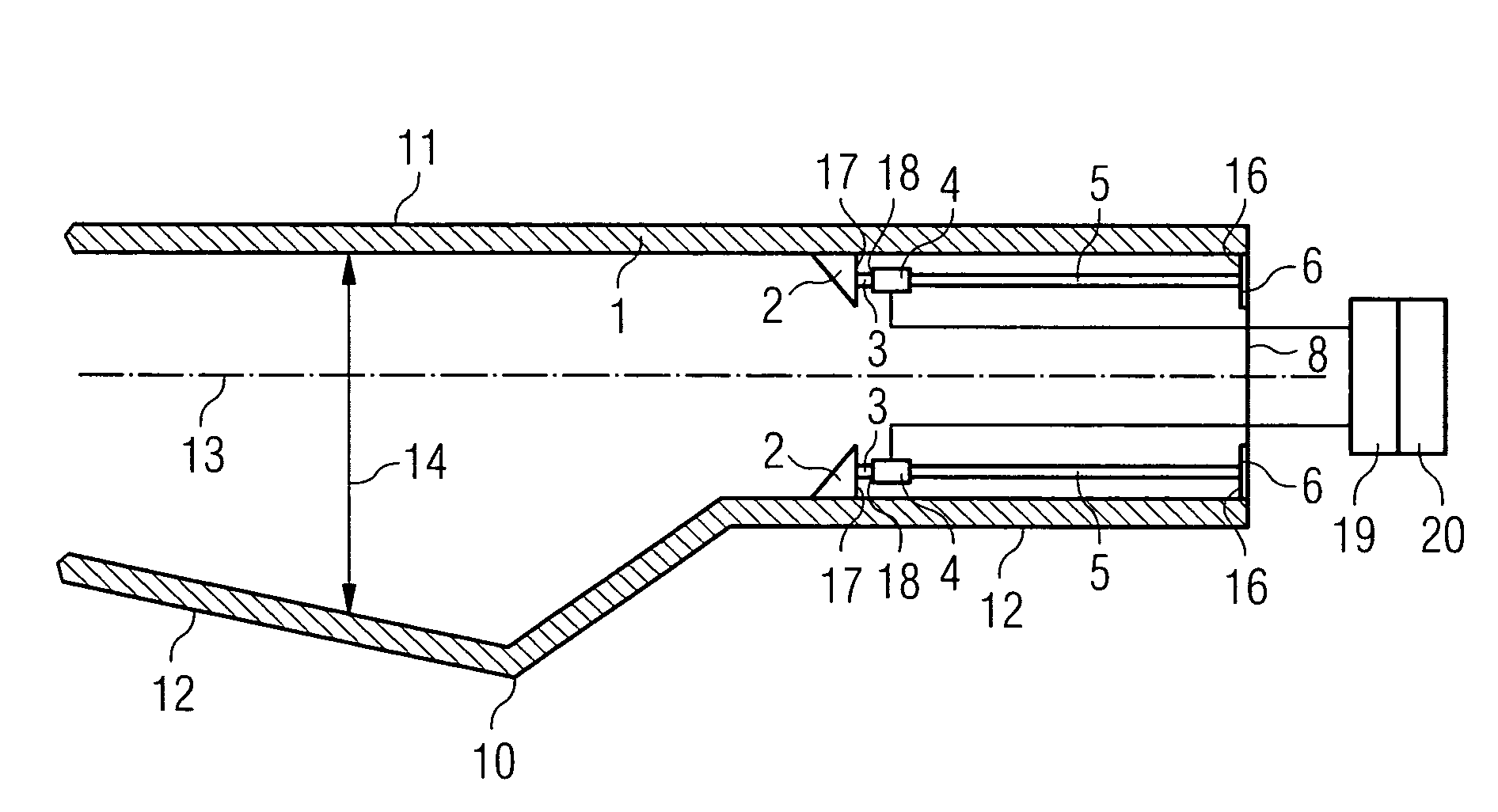 Method and sensor setup for determination of deflection and/or strain for failure detection