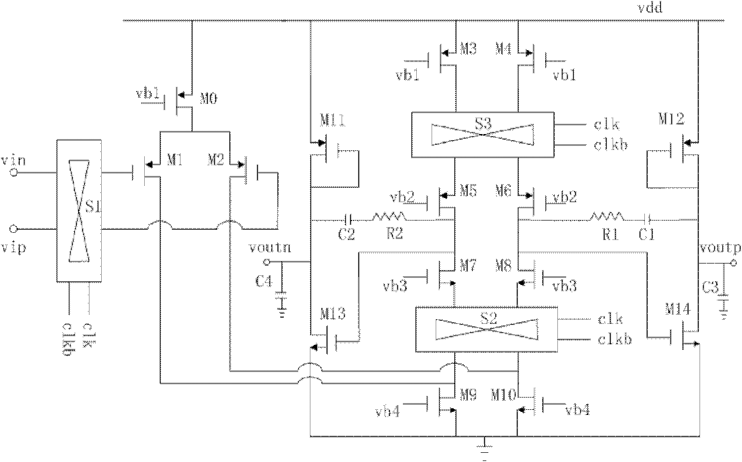 Two-stage fully-differential low-noise low-offset chopping operational amplifier