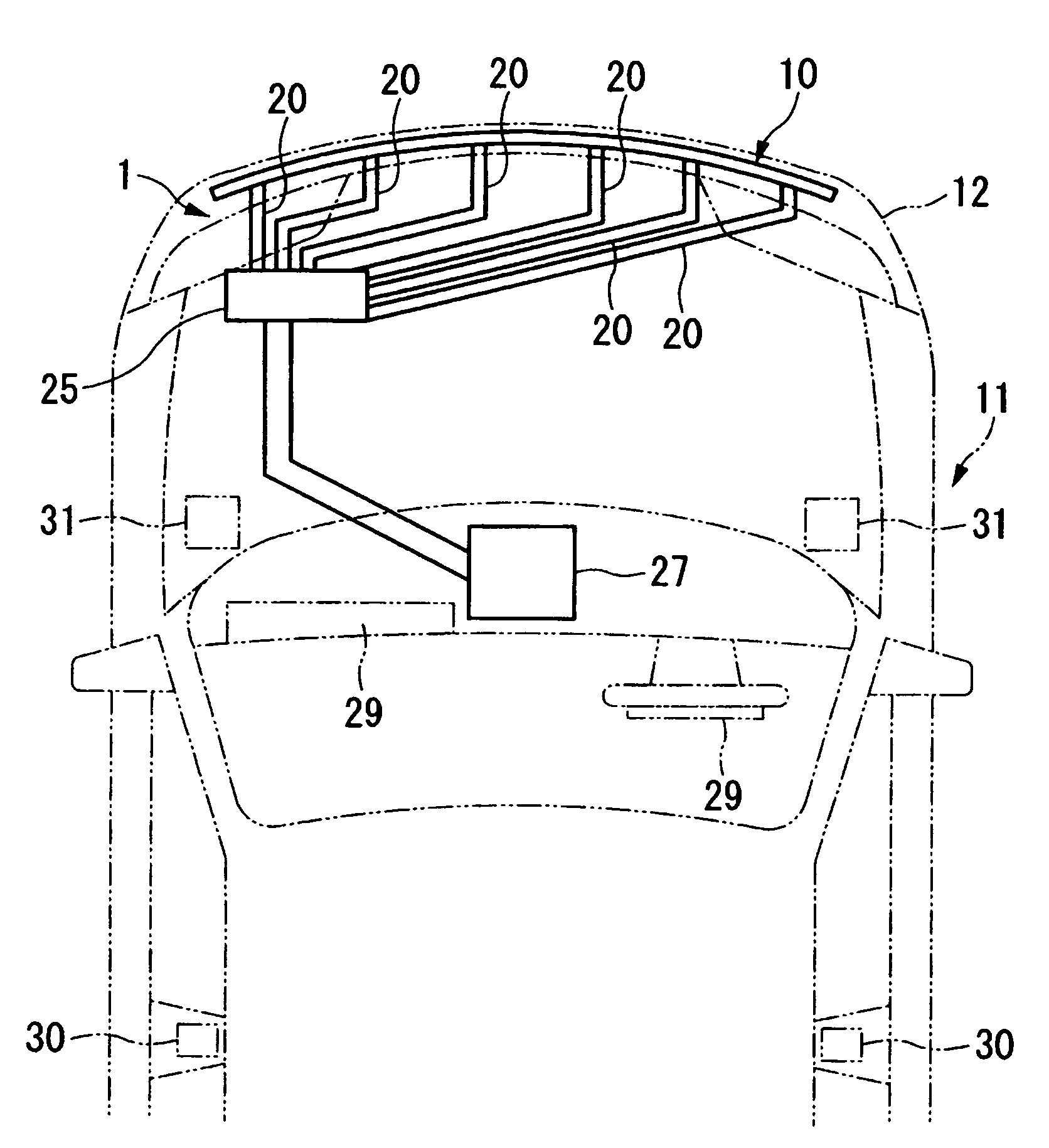 Collision detection sensor for vehicle and collision detection device for vehicle