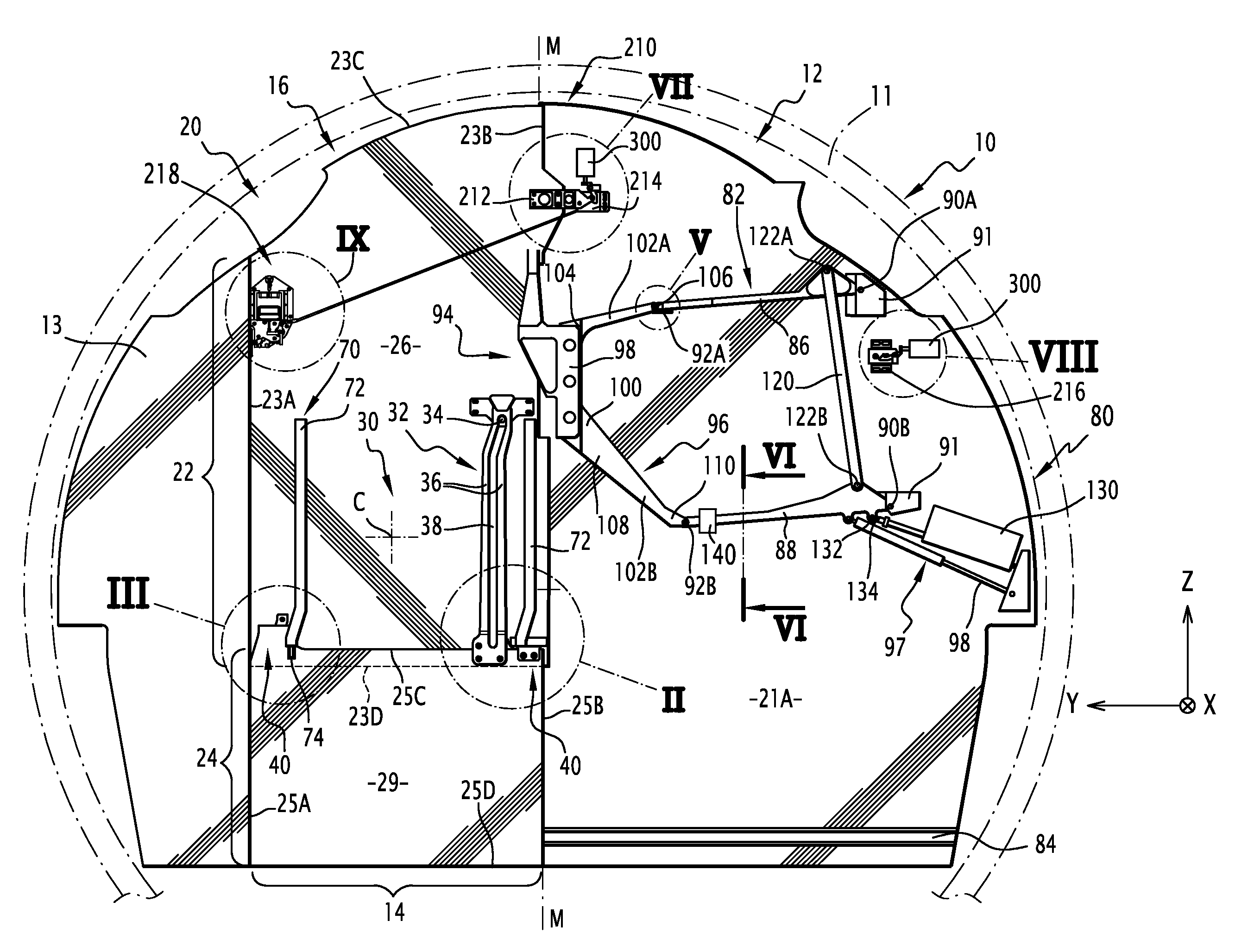 Separating element for a platform cabin comprising a push rod mechanism for moving a leaf