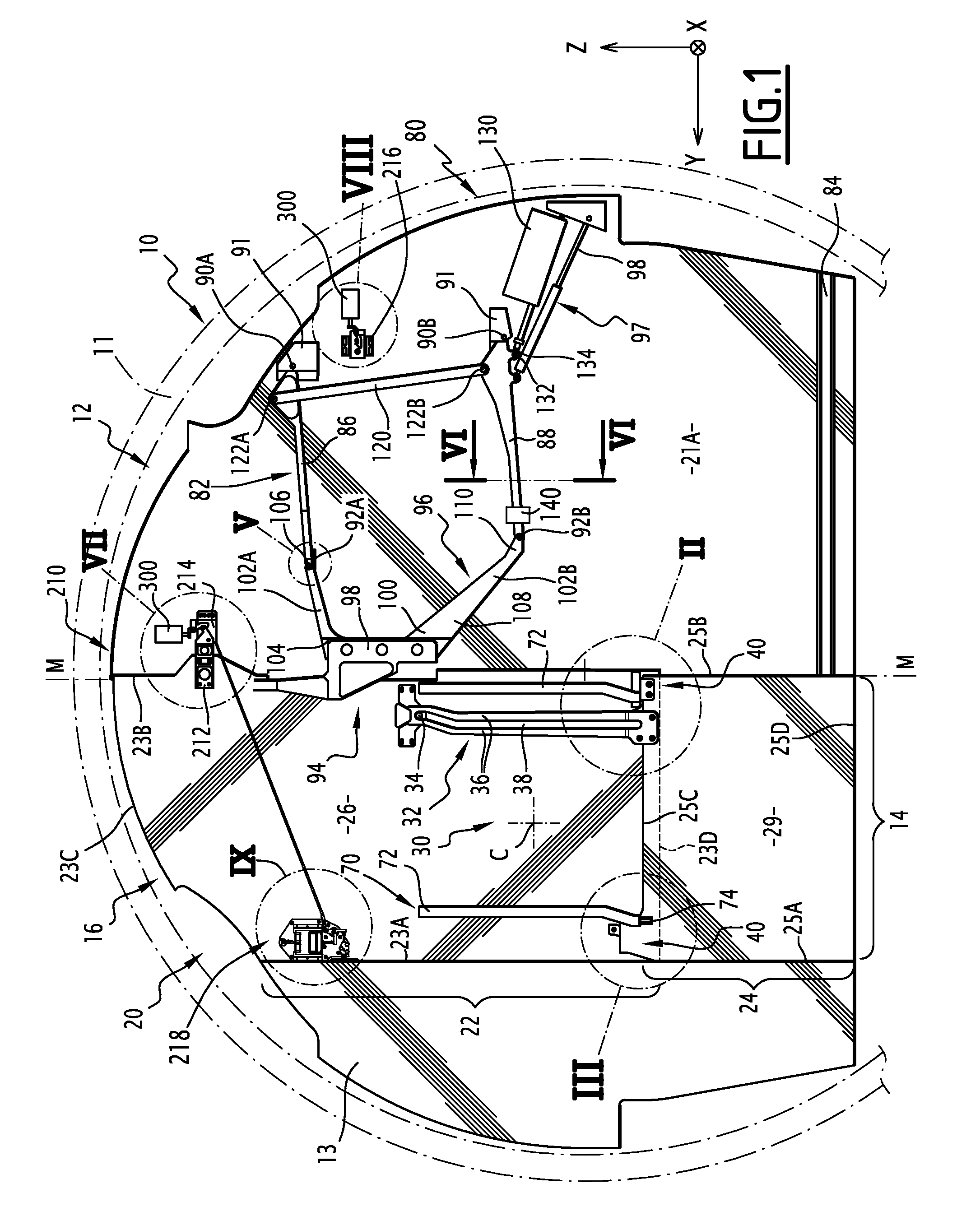 Separating element for a platform cabin comprising a push rod mechanism for moving a leaf