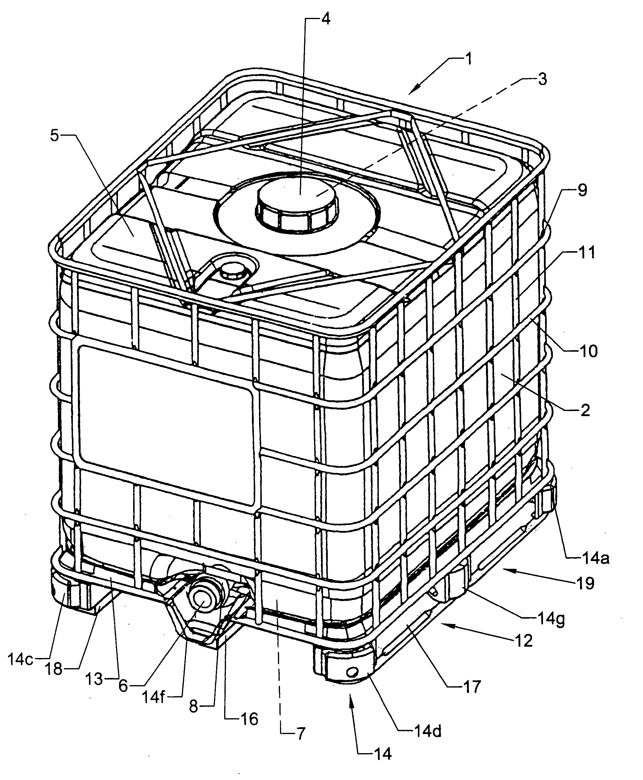 Pallet-like support base for transport and storage containers for liquids