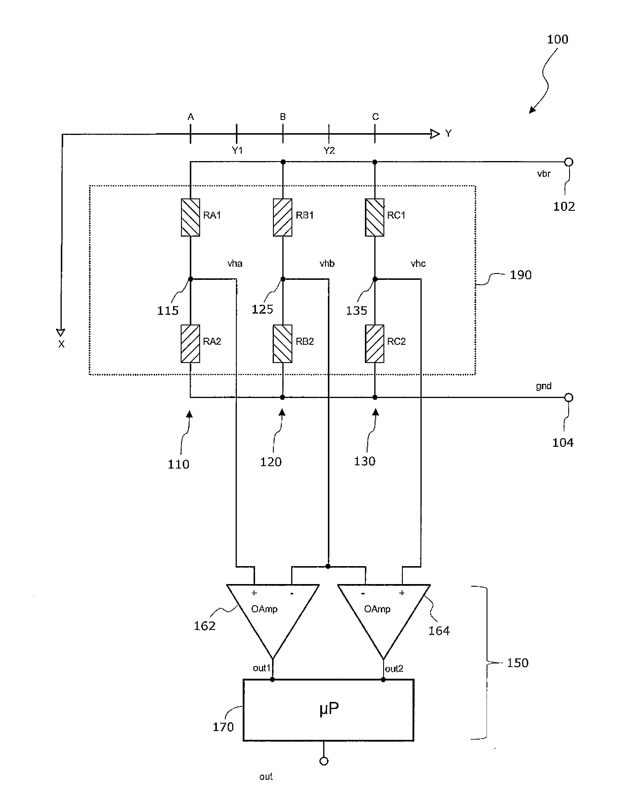 Sensor system with a three half-bridge configuration