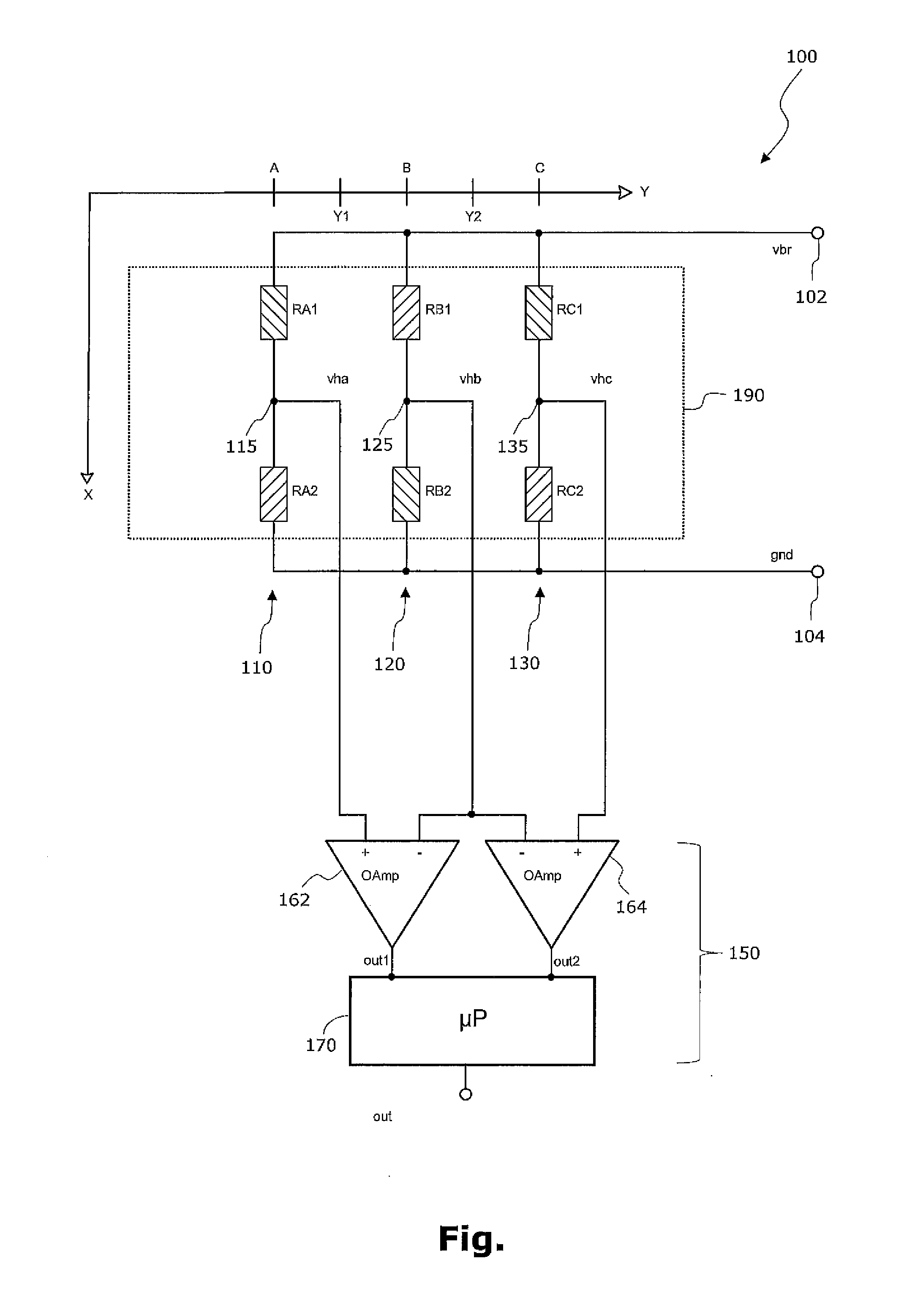 Sensor system with a three half-bridge configuration