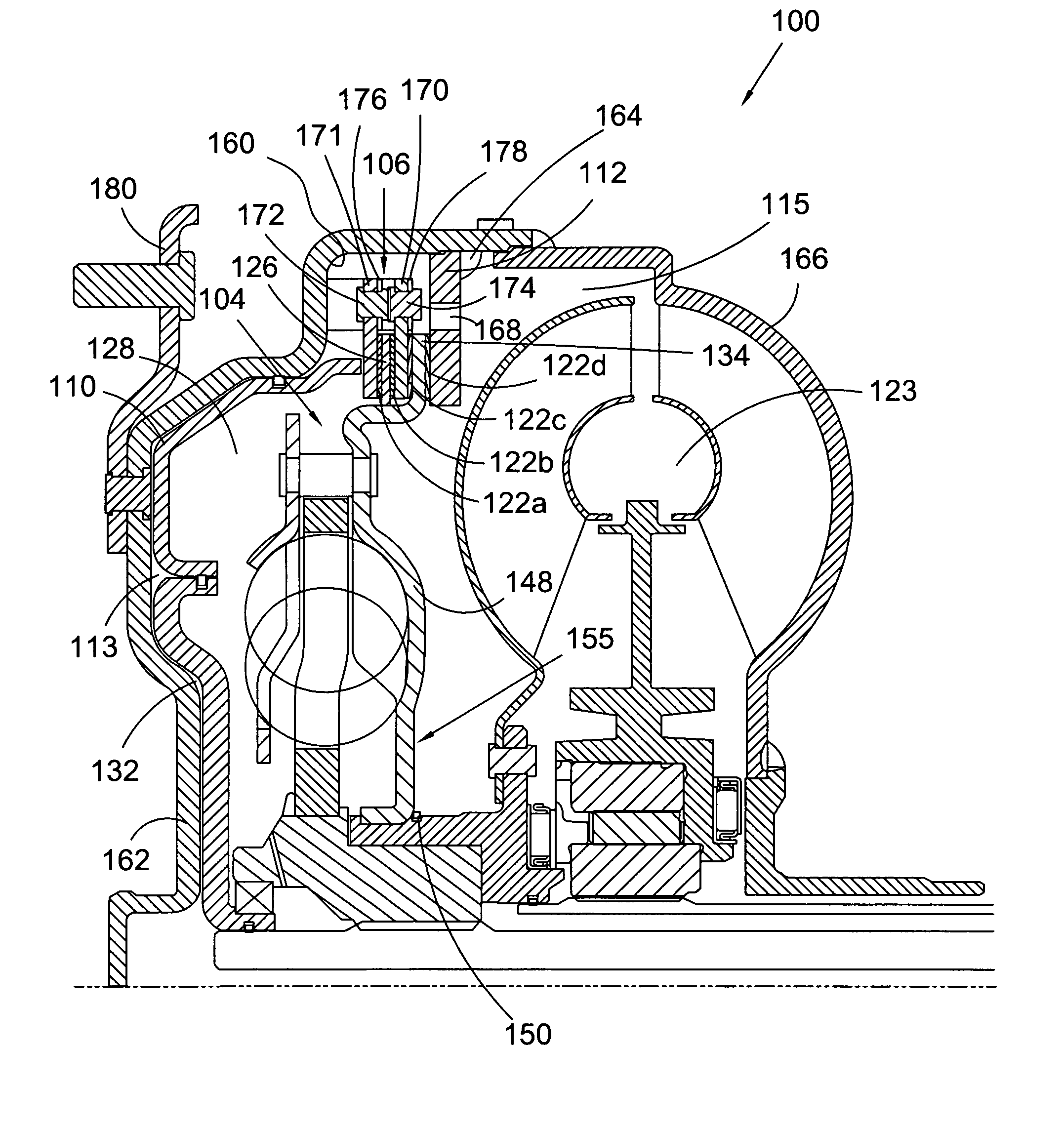 Torque converter with cooling fluid flow arrangement and arrangement for torque transfer to a damper