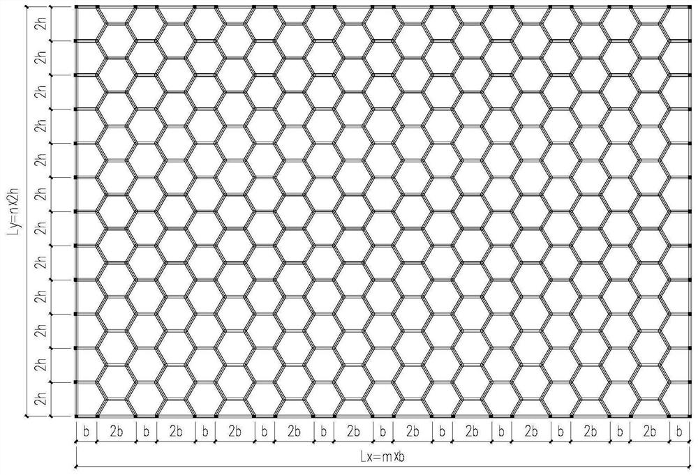 Narrow long plane concrete honeycomb type space lattice box type structure and manufacturing method