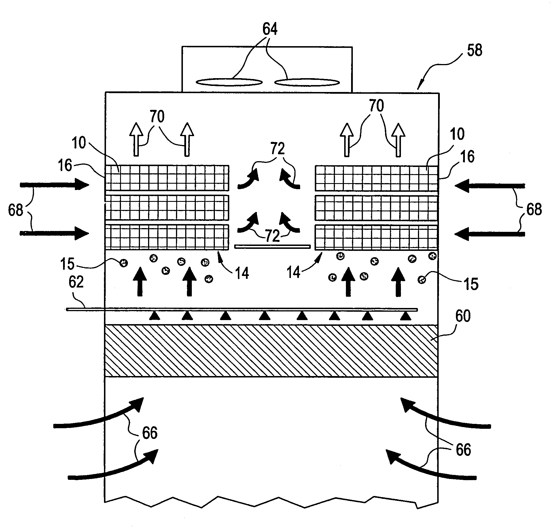 Air-to-air atmospheric heat exchanger for condensing cooling tower effluent