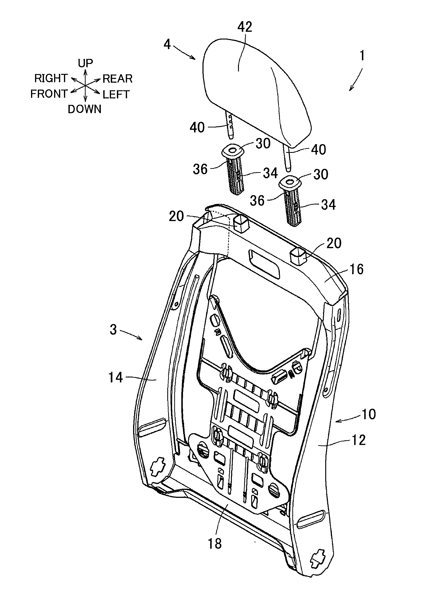 Headrest mounting structure vehicle seat