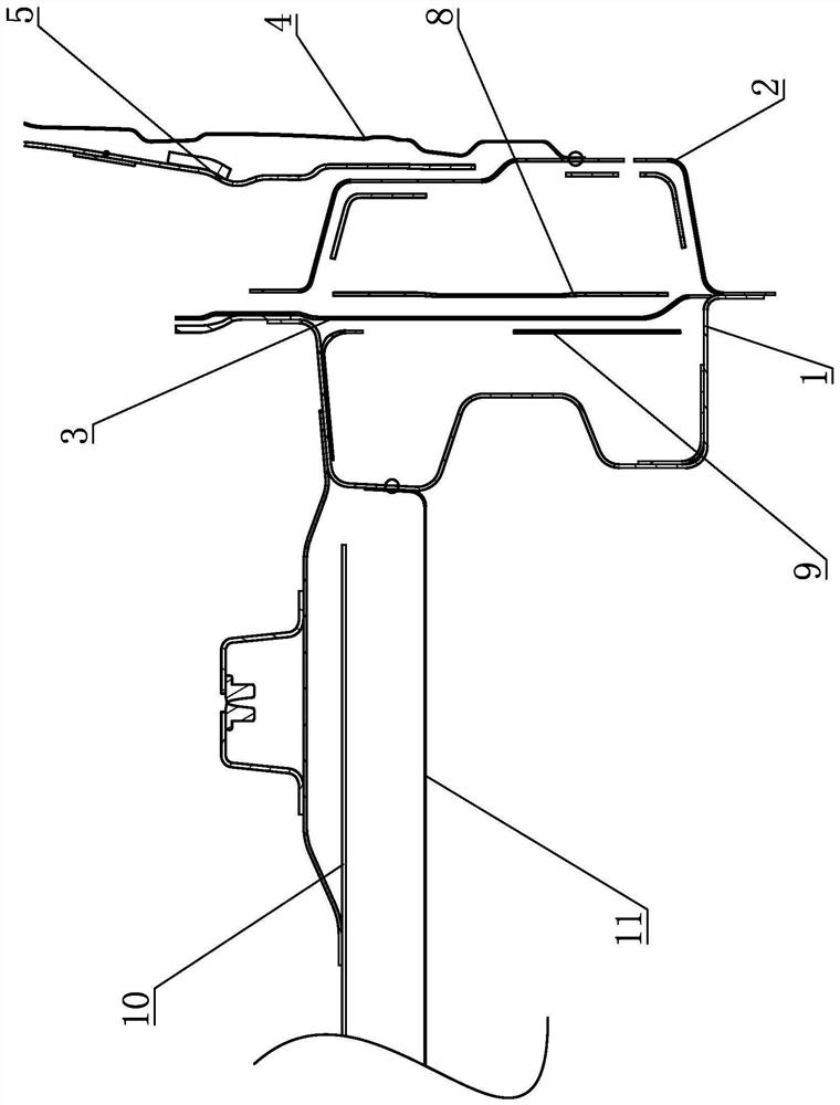 B-pillar lower end outer threshold angle plate structure