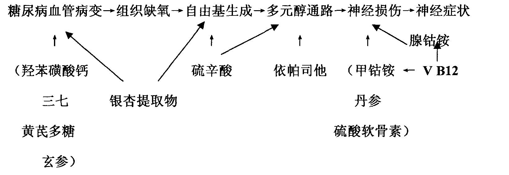 Chemical medicine and natural medicine composition for treating diabetes chronic complication and preparation method thereof