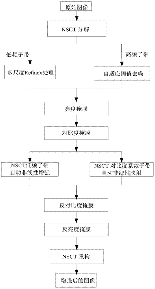 System and method for automatically enhancing underwater images in NSCT (non-subsampled contourlet transform) regions on basis of human visual characteristics