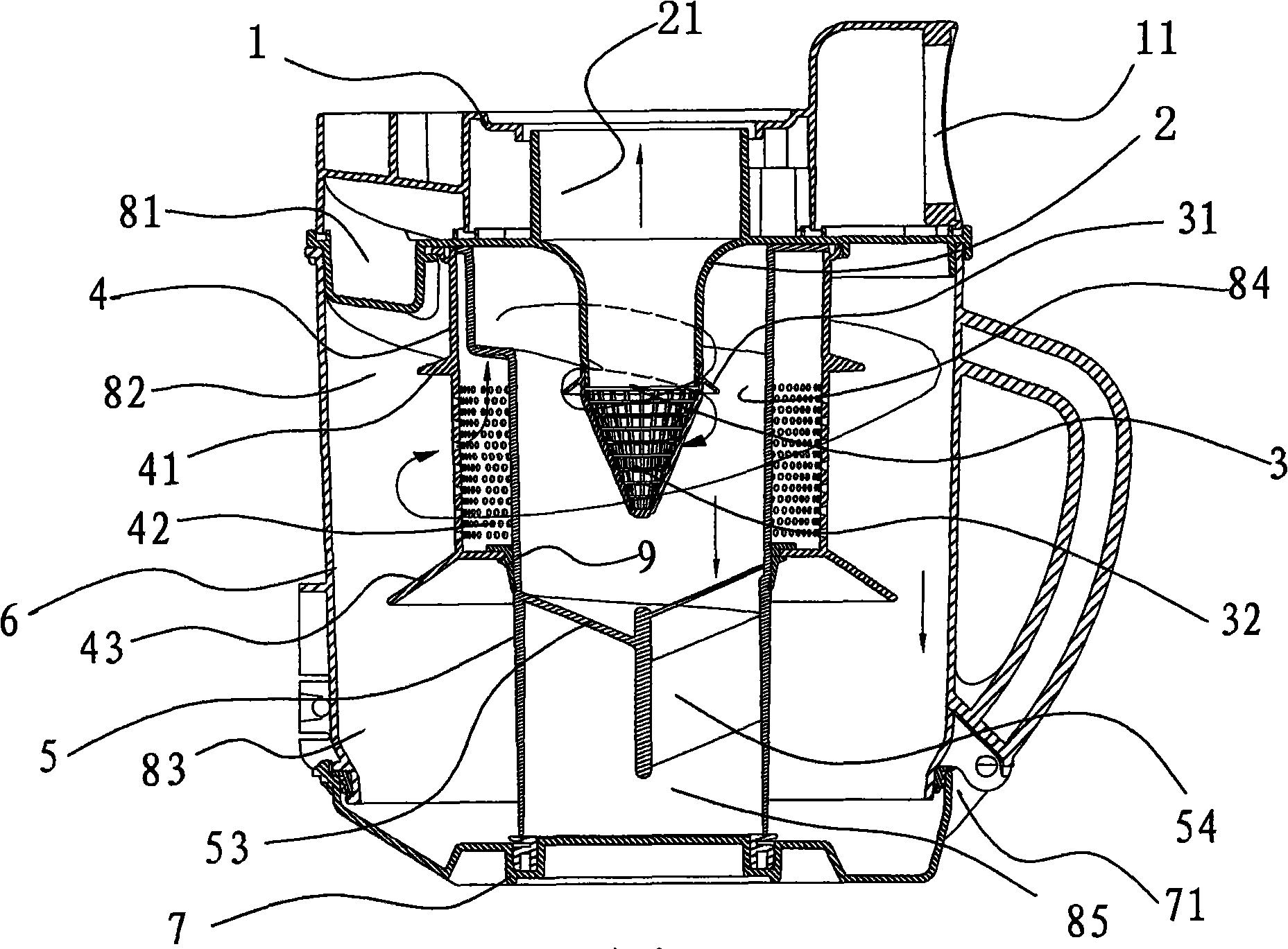 Dust separation cup of suction cleaner