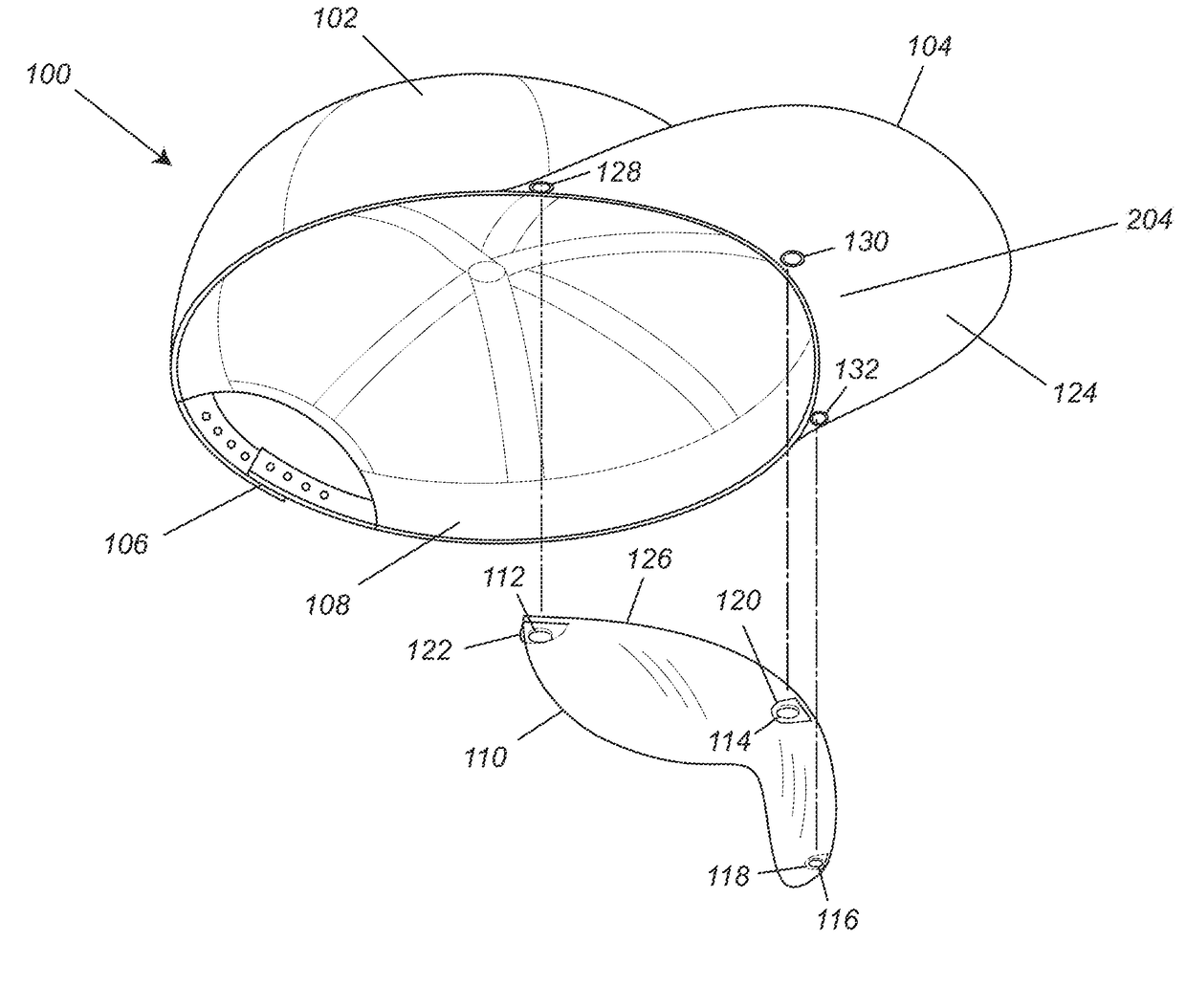 Cap with integrated and interchangeable eye protection