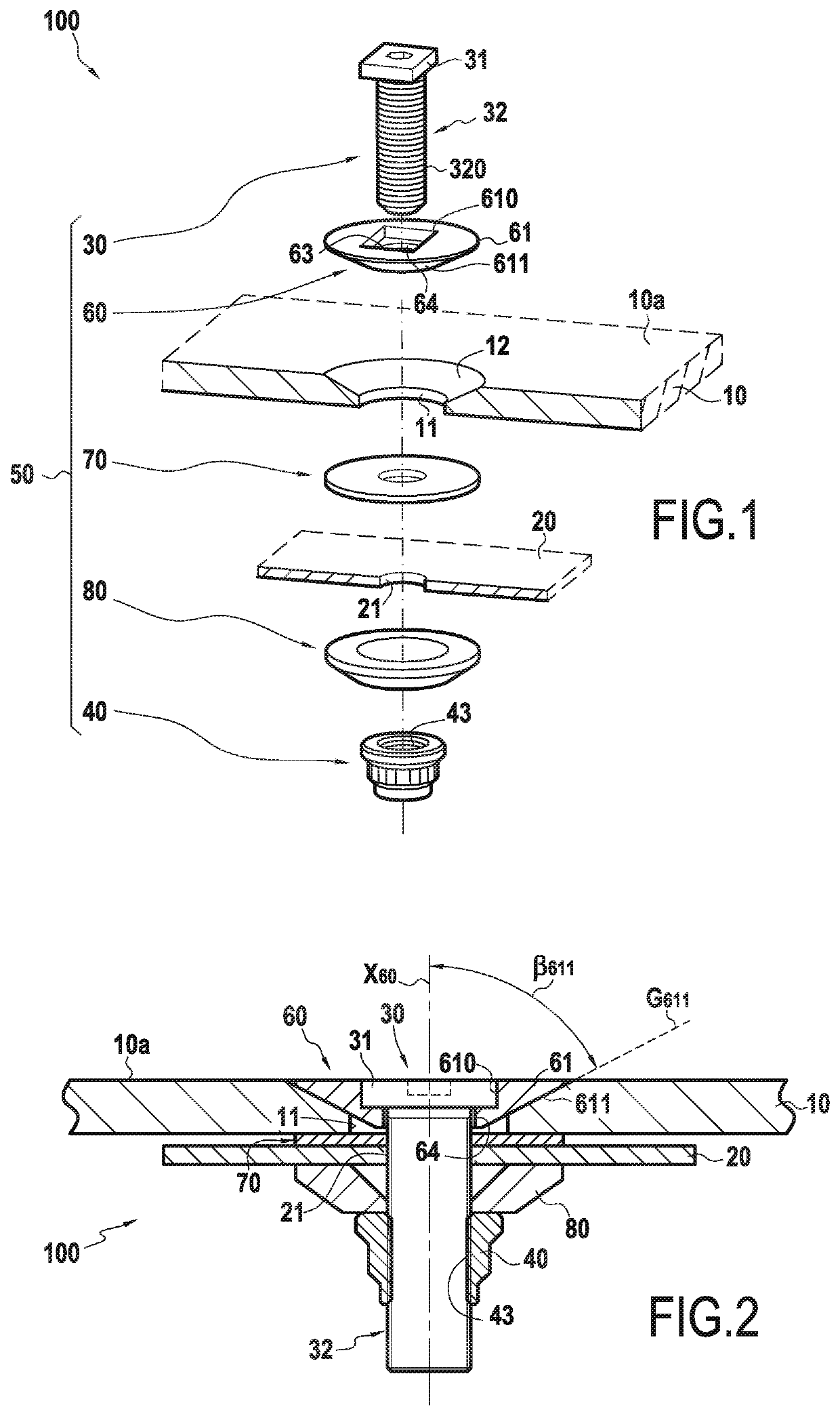 Assembly by mechanical connection including at least one part made of composite material