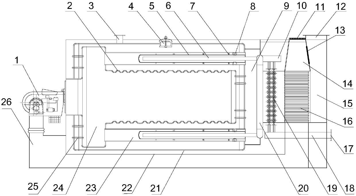 A compact condensing fuel gas boiler with enhanced heat exchange cascade cooling