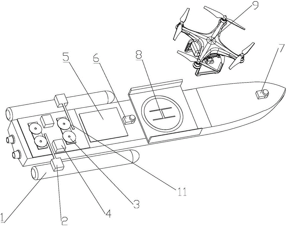 Self-adaptive adjustable device arranged on maritime cruising search and rescue unmanned ship