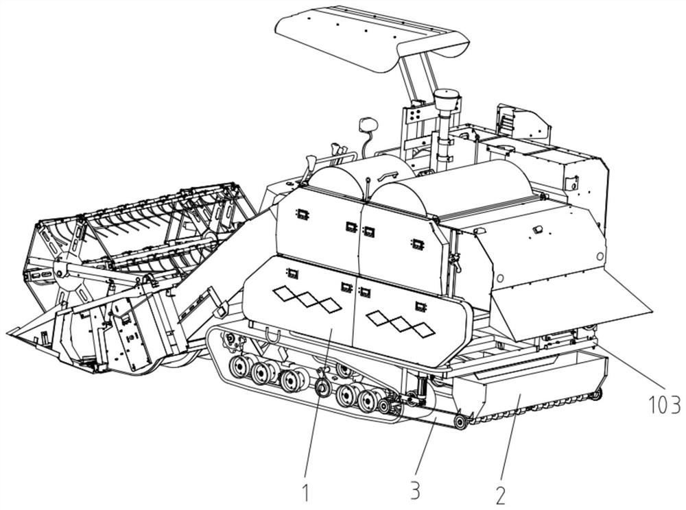 A crawler combined harvesting-fertilizer strip application machine