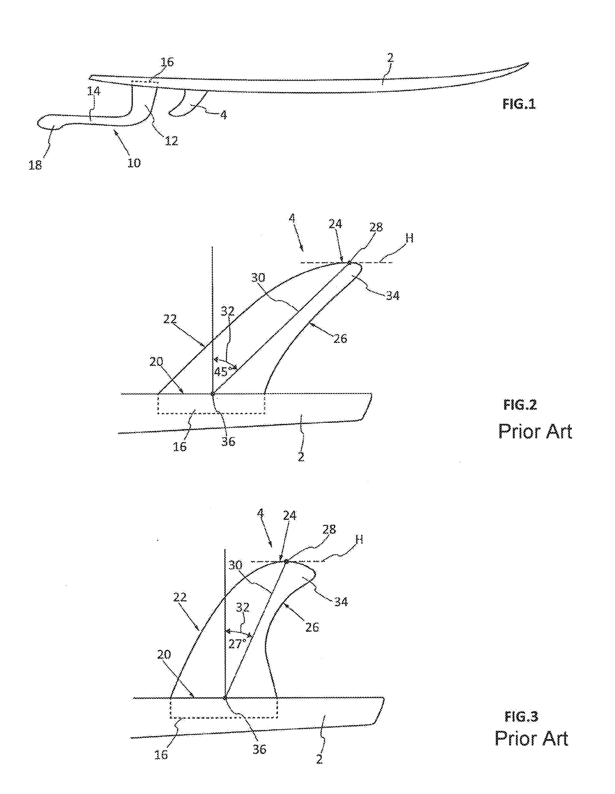 Surfboard fin having a rearwardly offset bearing surface