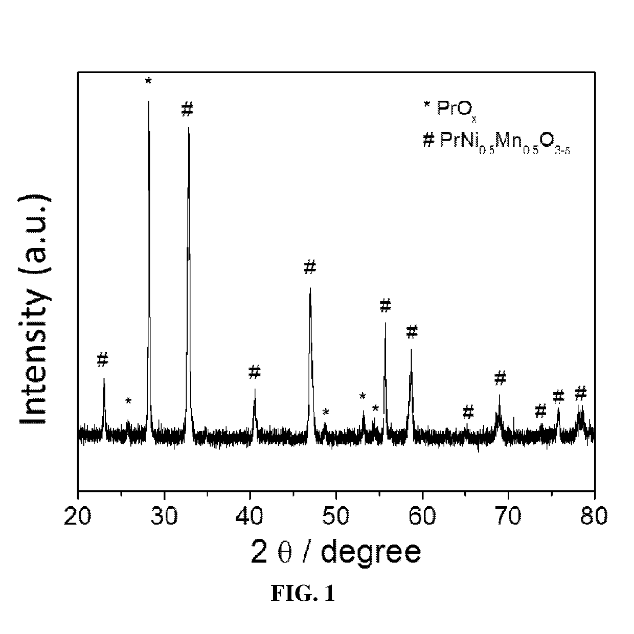 Catalyst coating of a perovskite film and particles exsoluted from the perovskite film