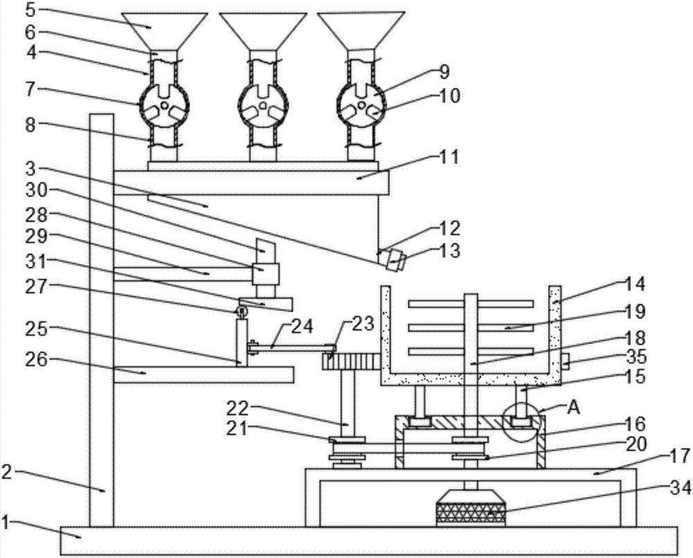 Feed mixing device for equal-ratio preparation of various raw materials