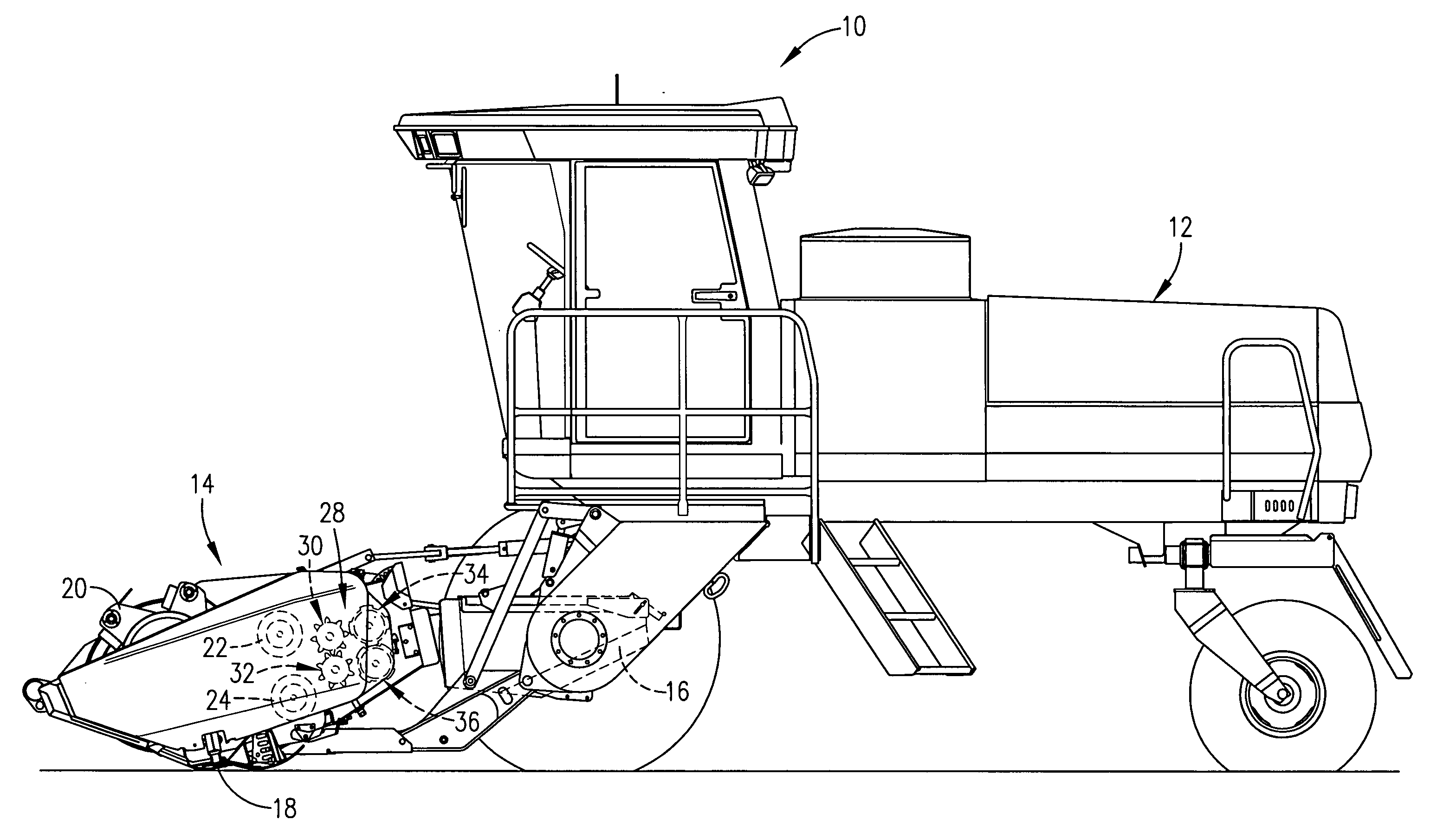 Crop harvester having metal conditioner rolls with herringbone rib pattern