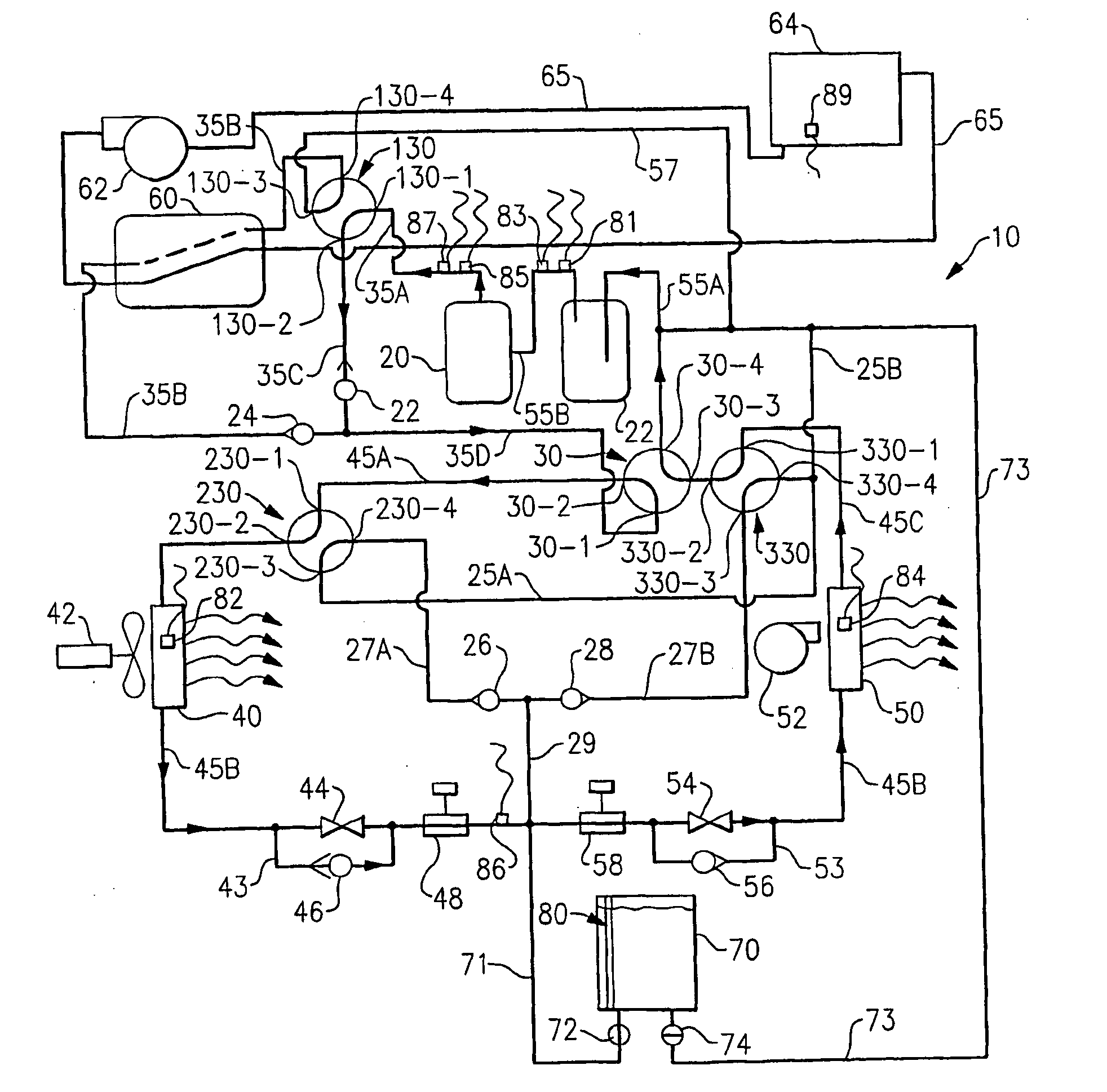 Heat pump system having auxiliary water heating and heat exchanger bypass