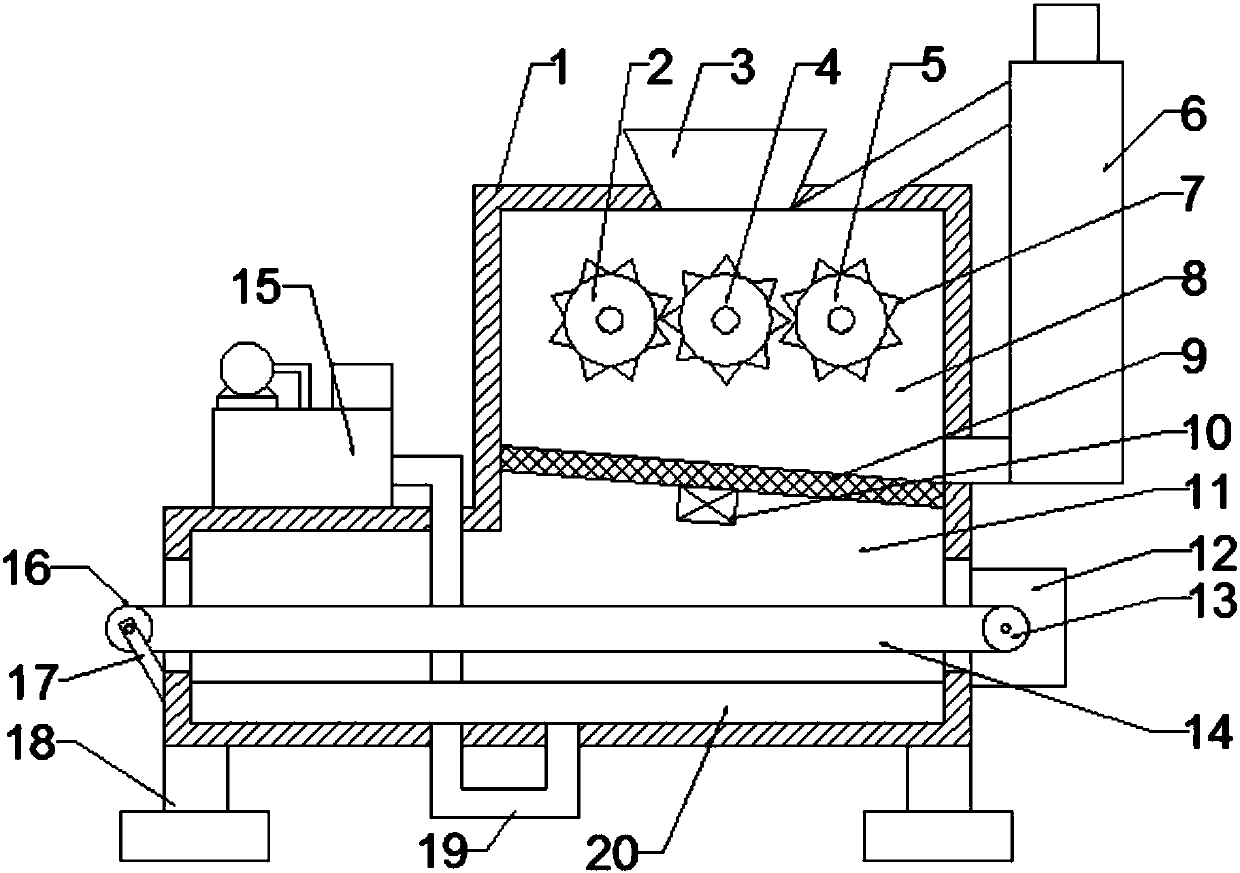 Plastic waste treatment equipment with crushing and drying functions