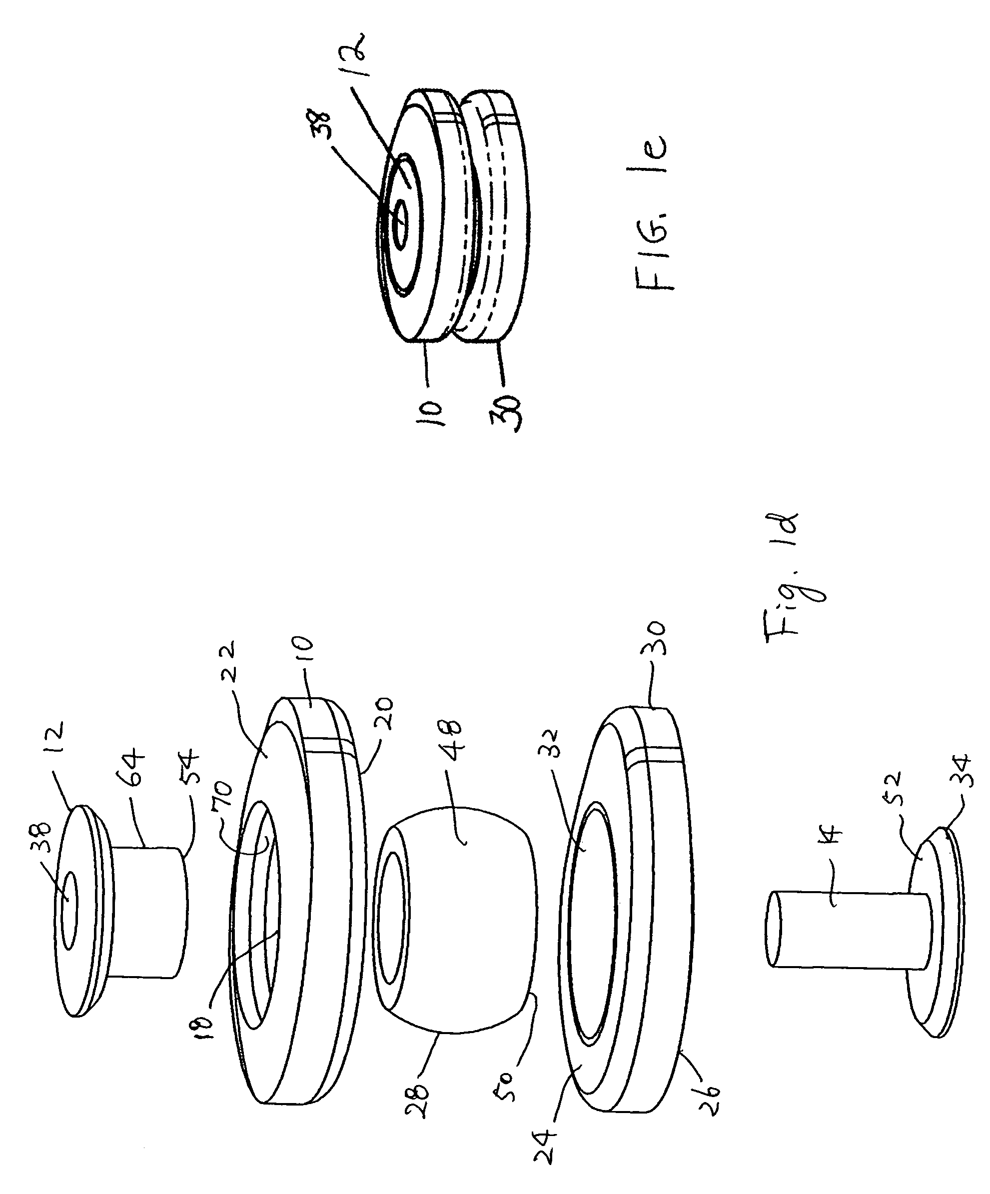 Artificial intervertebral disc having a bored semispherical bearing with a compression locking post and retaining caps