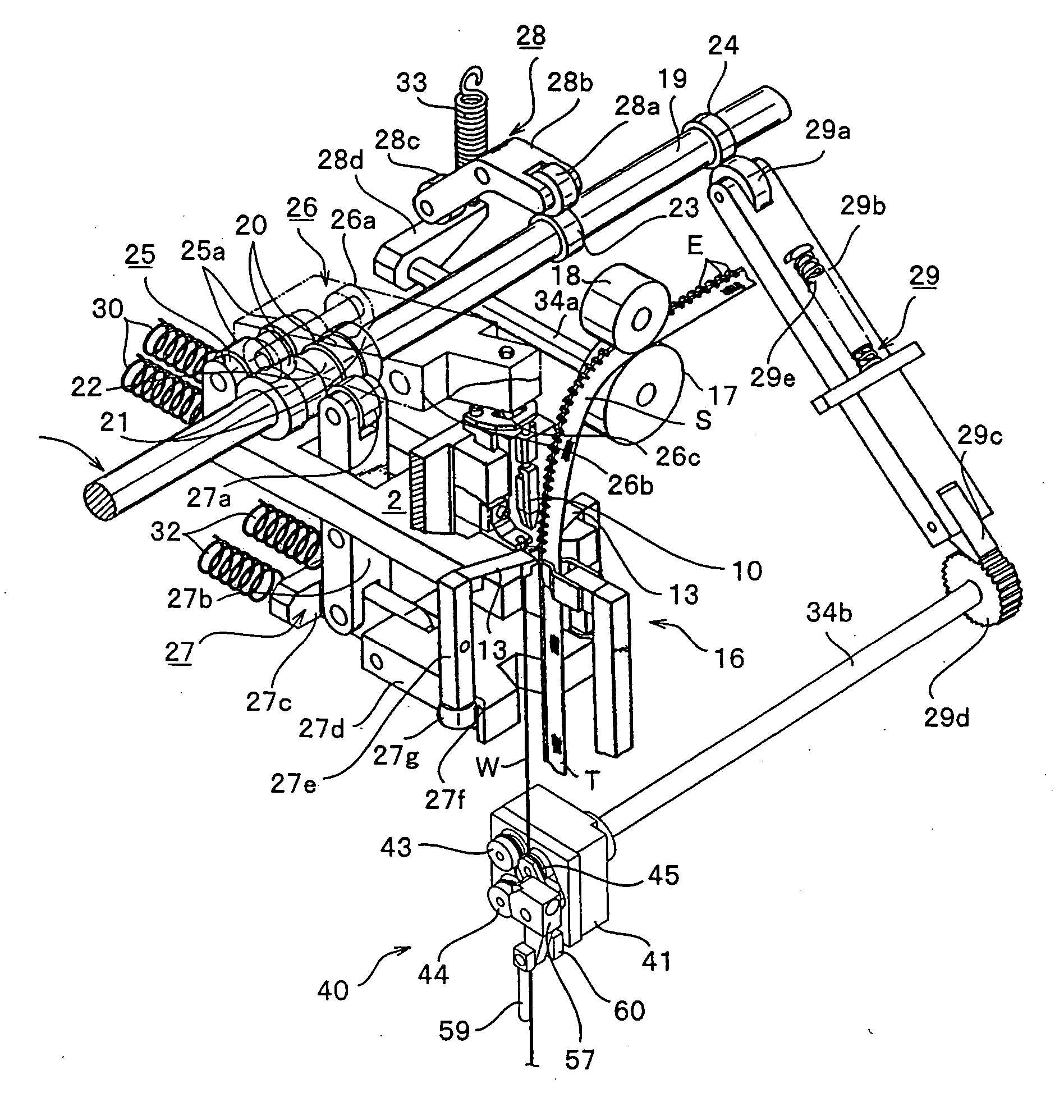 Feeding unit for engaging element metallic linear material in continuous manufacturing apparatus for fastener stringer