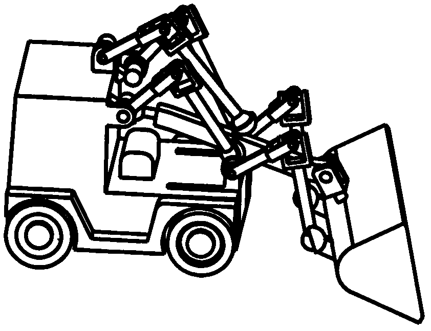 Space controllable mechanism-type loader with three-dimensional rotational moving arm and two-dimensional rotational bucket