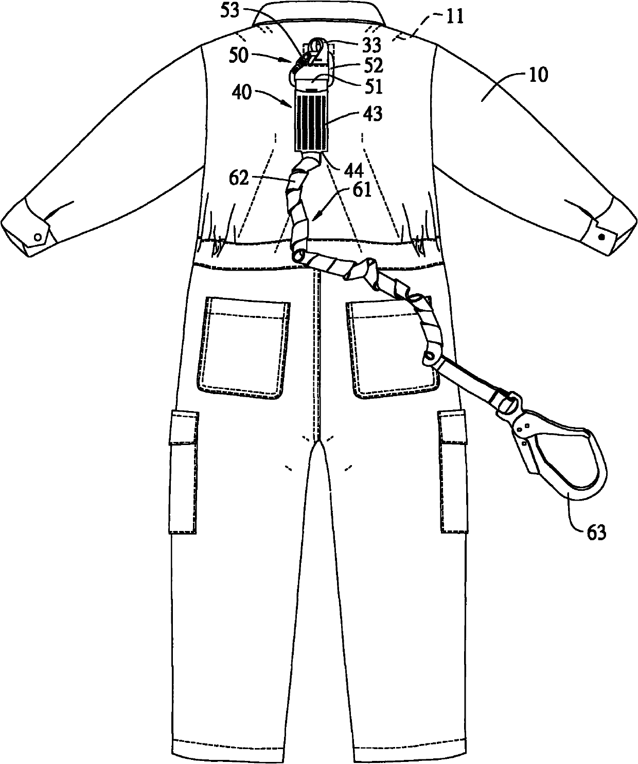 Safety work clothes attached with buffer bag