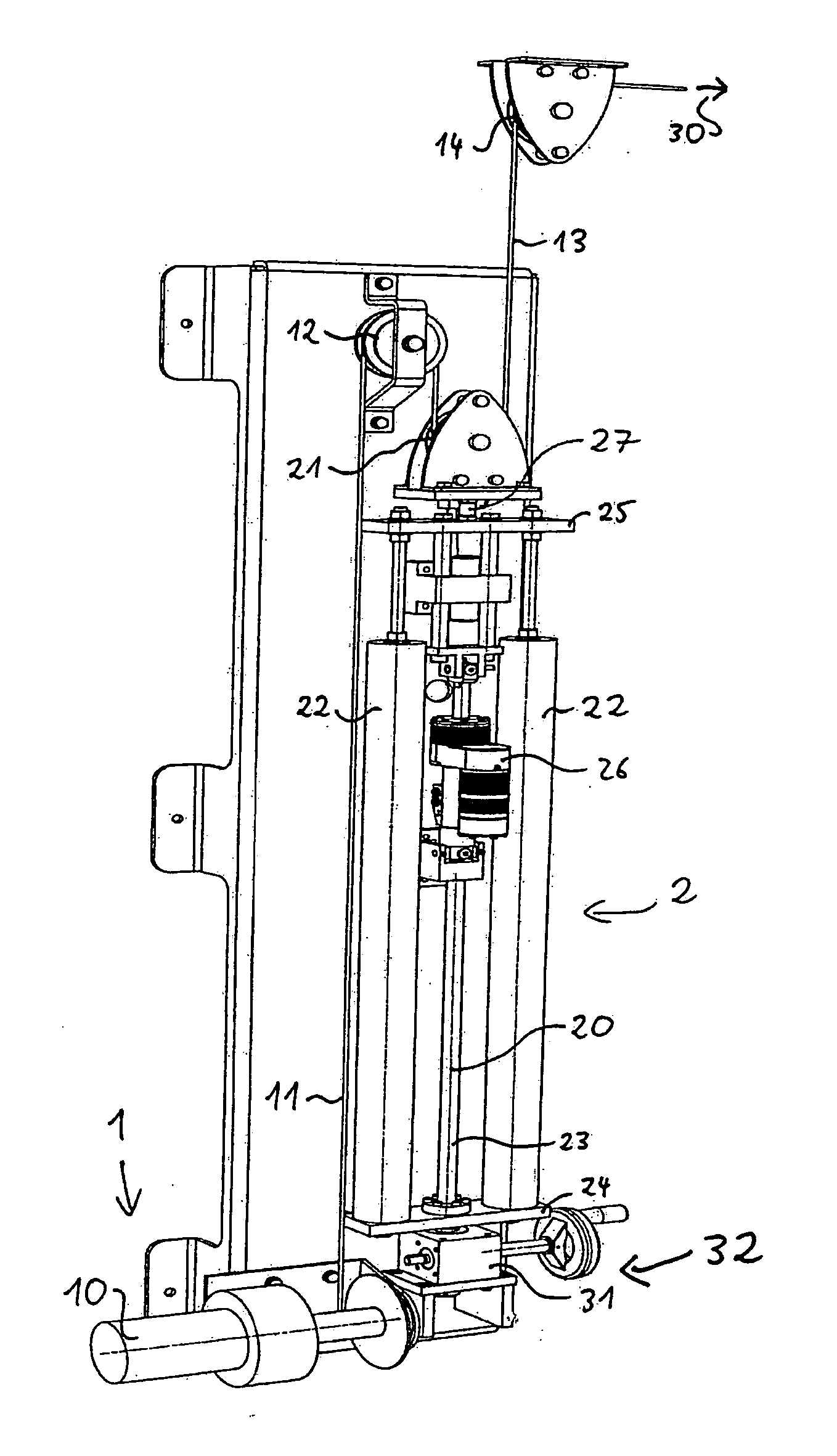 Device and process for adjusting the height of and the relief force acting on a weight