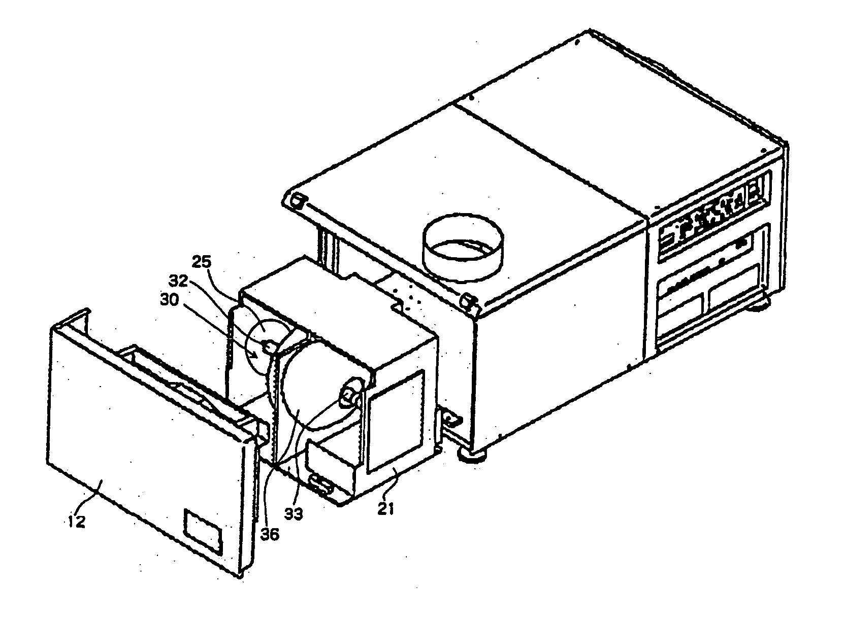 Structure for cooling a lamp for a projection display apparatus having an integrated exhaust duct