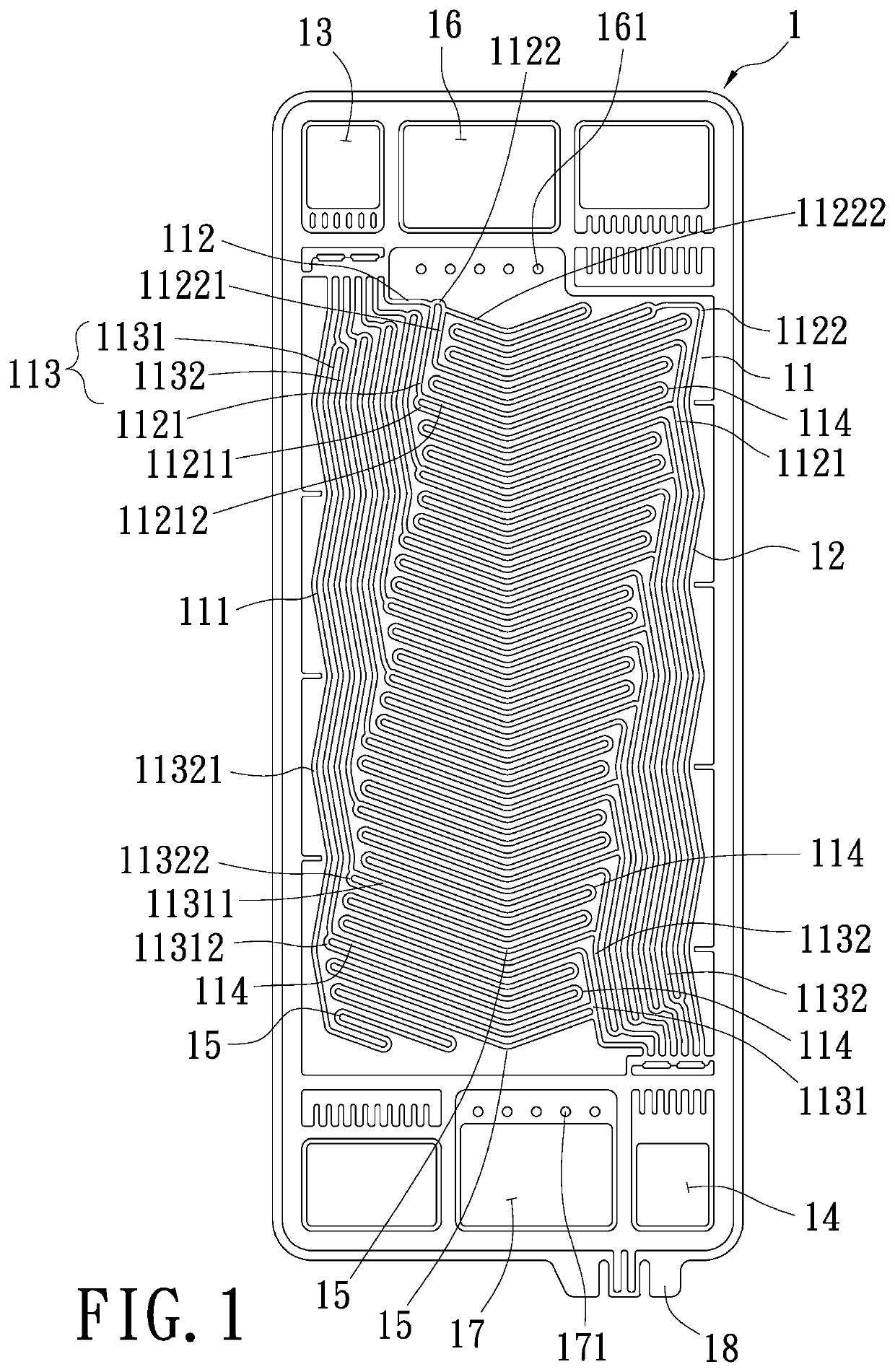 Bipolar plate structure having optimized gas flow channels