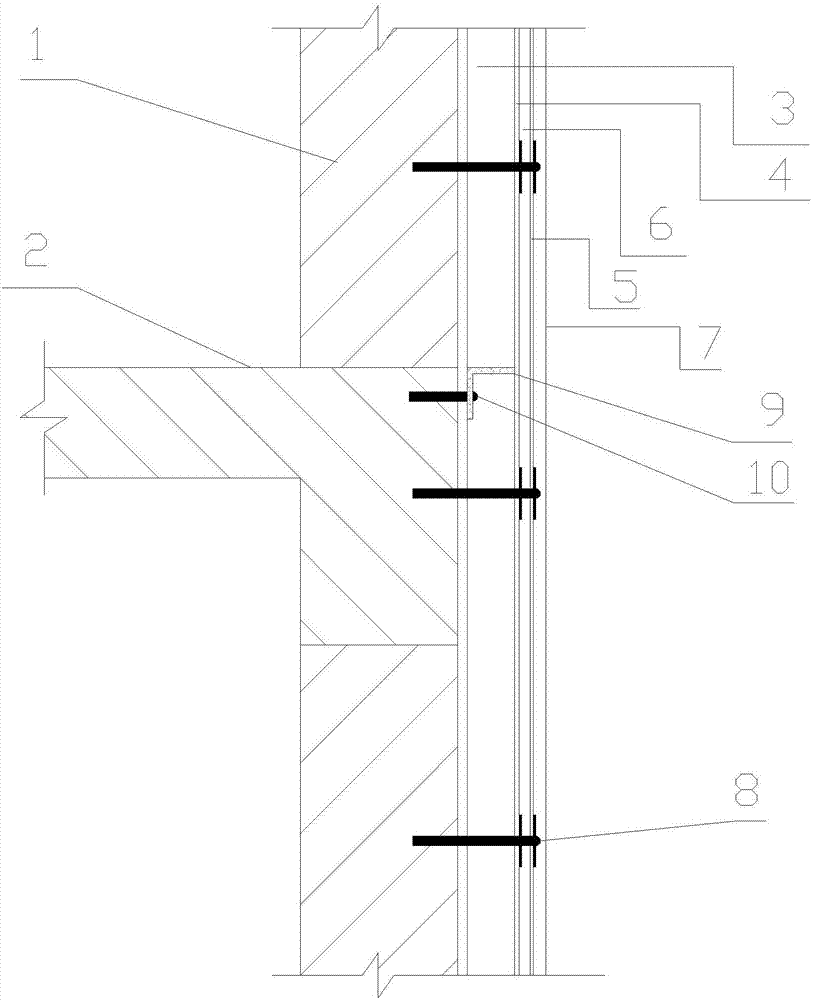 Wall structure for external thermal-insulating rock wool wall and construction method thereof