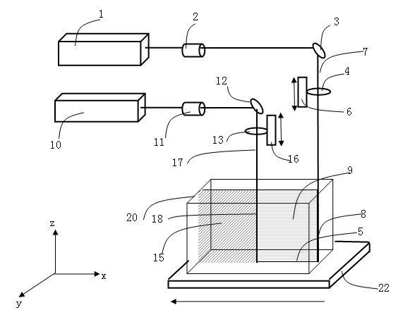 Method and device for separating optical crystal by using two laser beams