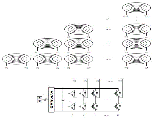 A wireless charging power supply side circuit with reduced number of switch tubes and its application