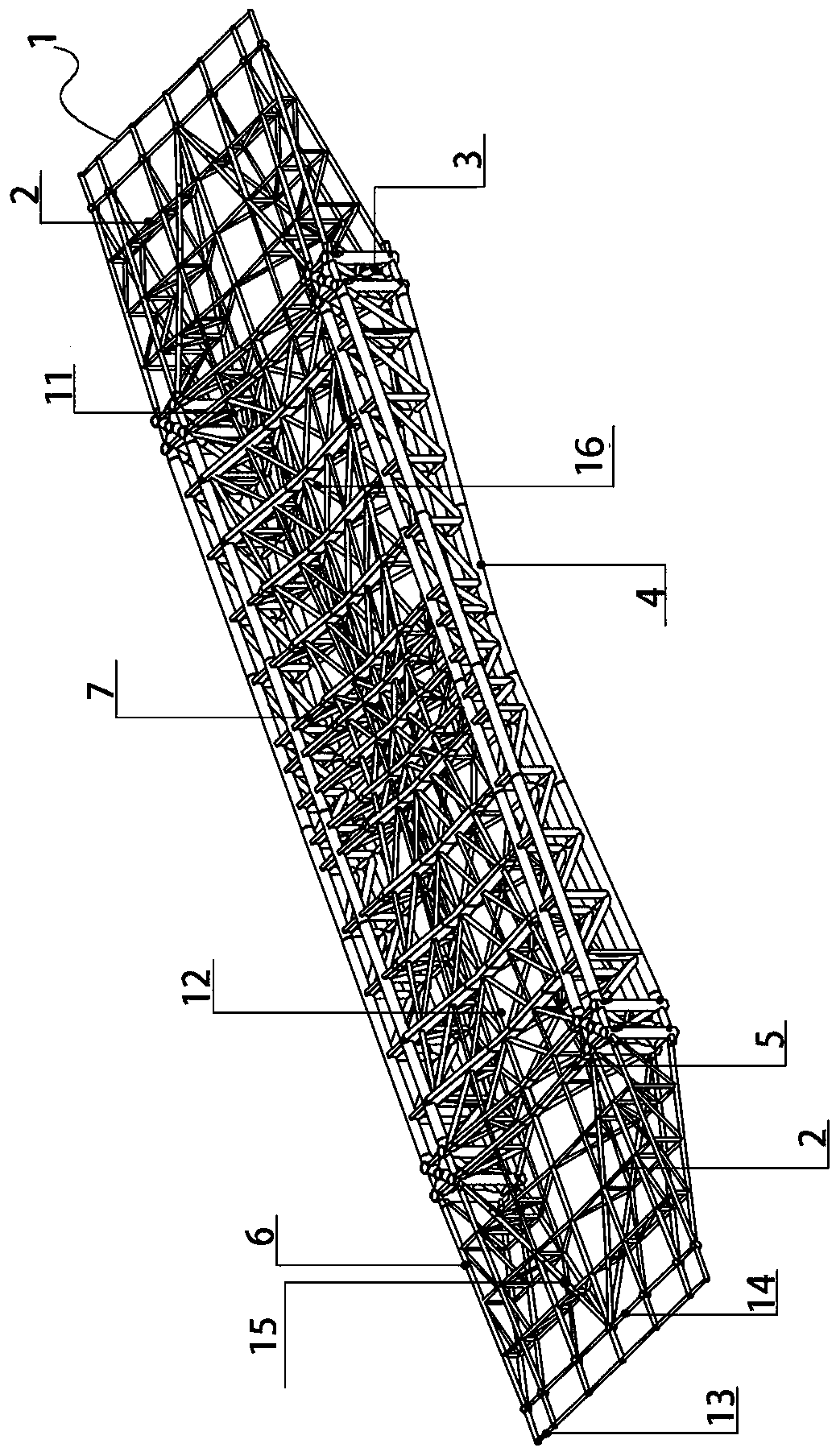 Large-span recessed fish-belly type combined reinforced truss structure and installation method thereof