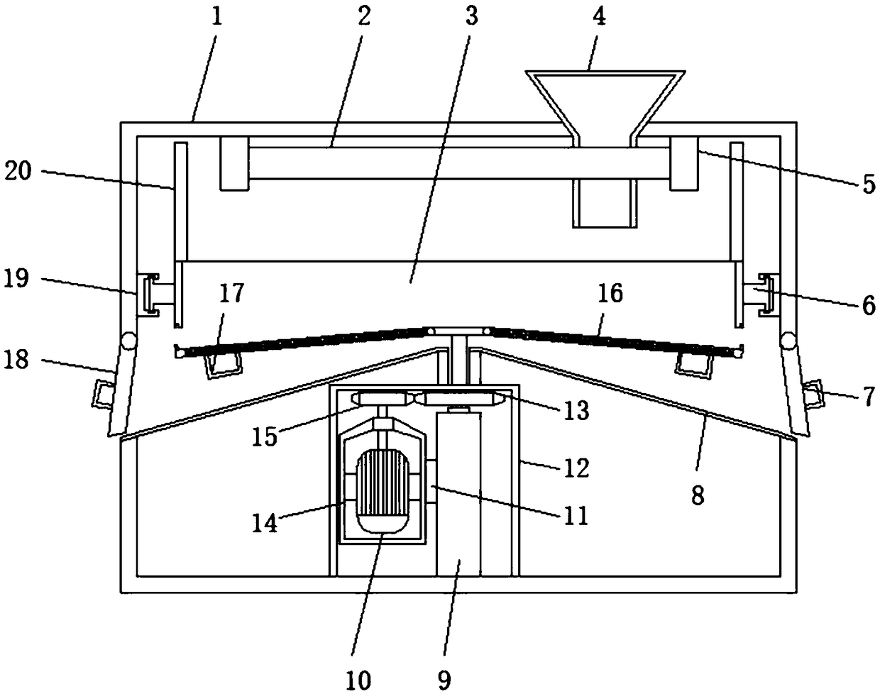 Food raw material screening and drying device