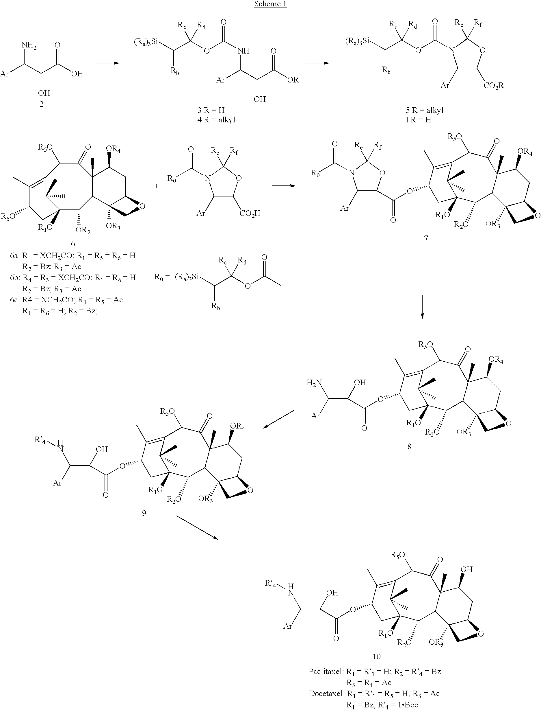 Method of preparation of anticancer taxanes using 3-[(substituted-2-trialkylsilyl)ethoxycarbonyl]-5-oxazolidine carboxylic acids