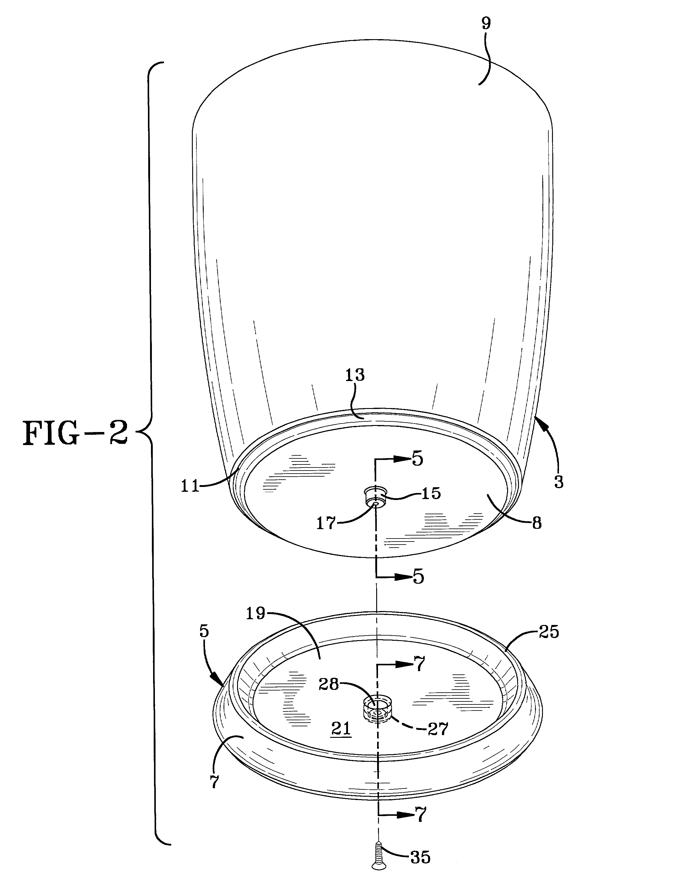 Attaching system for a container and a base