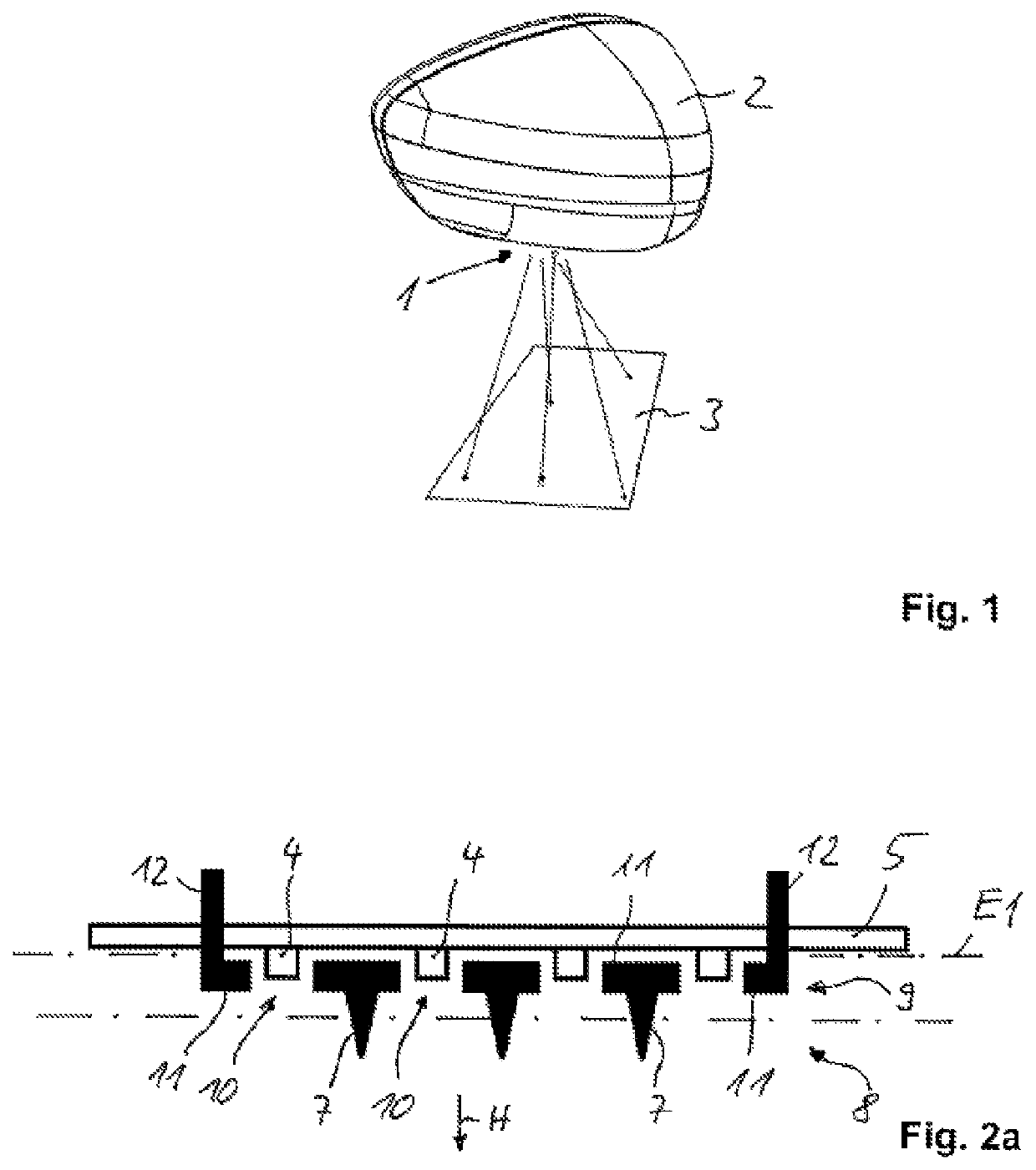 Illumination apparatus for a vehicle with light sources, guide elements and optical separation function