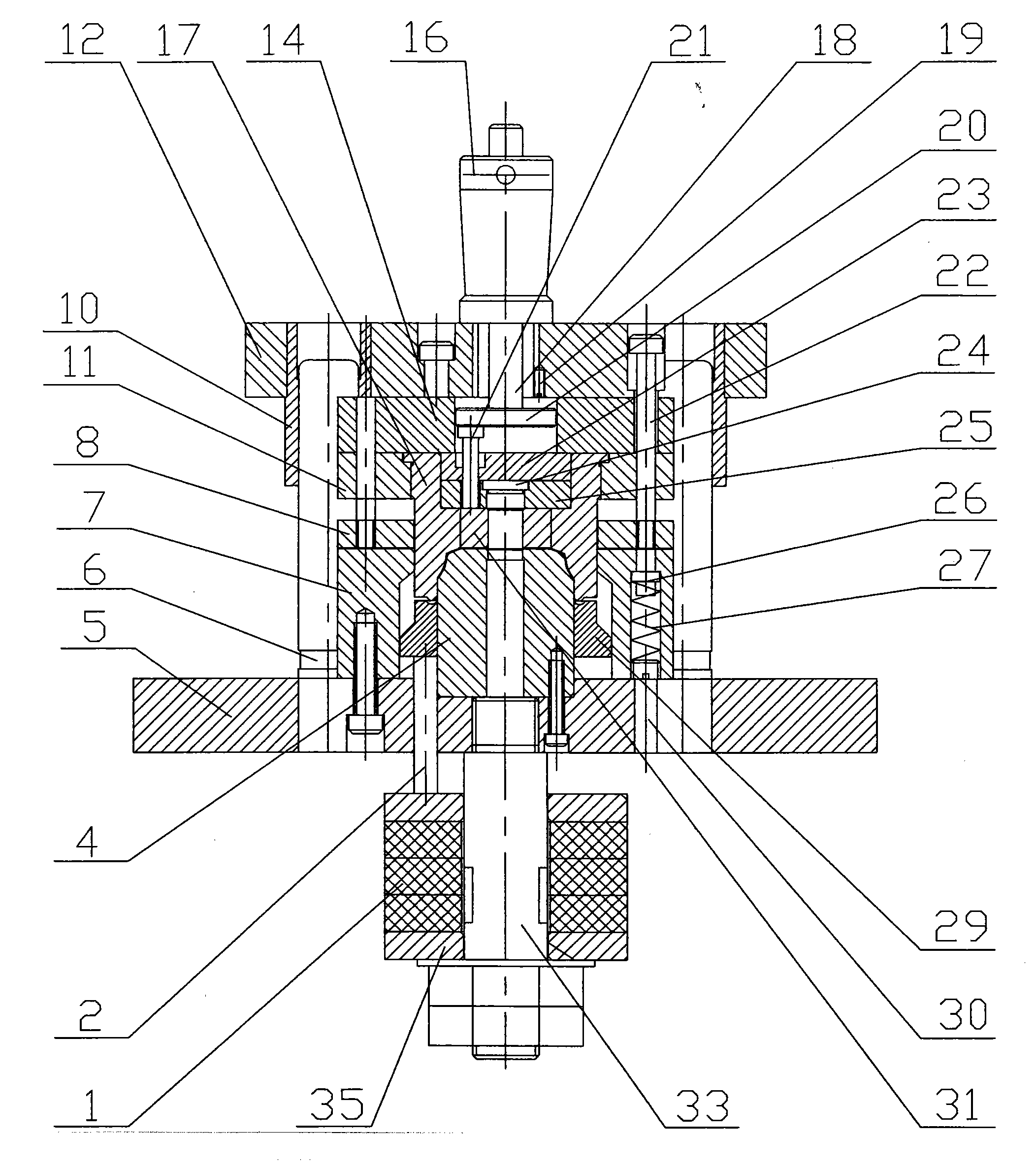 Deep drawing forming composite die for shallow conical pieces with sunken side walls