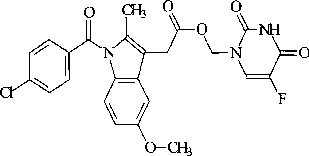 Indomethacin 5-fluorouracil methyl ester pharmaceutical compound and its formulation and preparation method