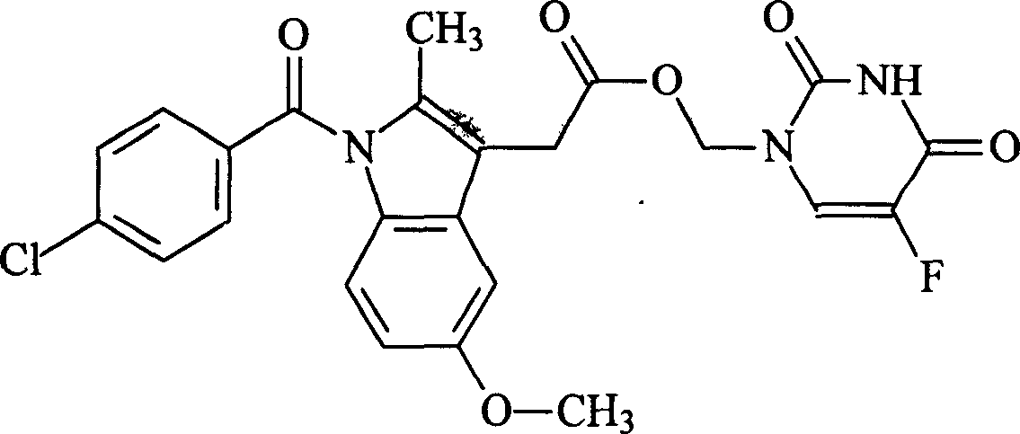 Indomethacin 5-fluorouracil methyl ester pharmaceutical compound and its formulation and preparation method