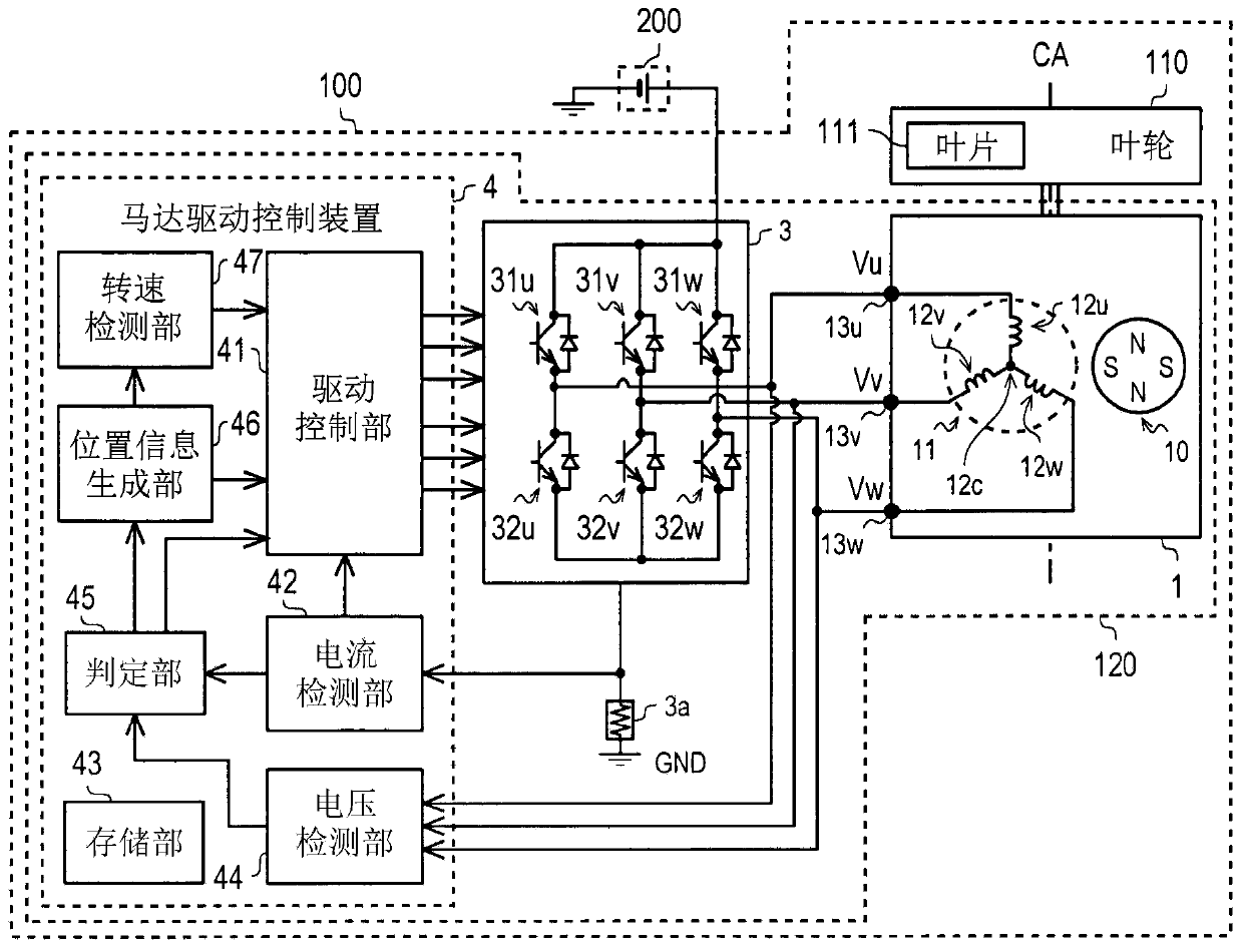 Motor drive control device, motor, and blowing device