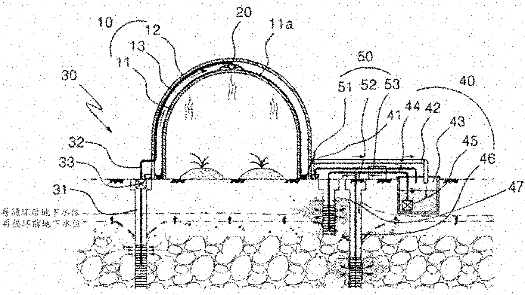 Water curtain cultivation system capable of geological circulation of groundwater and artificial recharge of rainwater